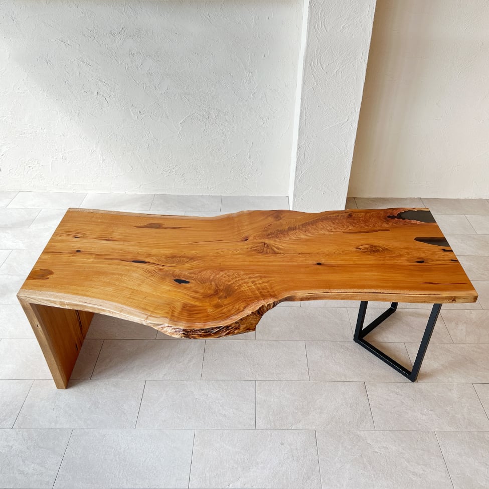 一点もの】ケヤキ L字型 レジン ダイニングテーブル 一枚板テーブル