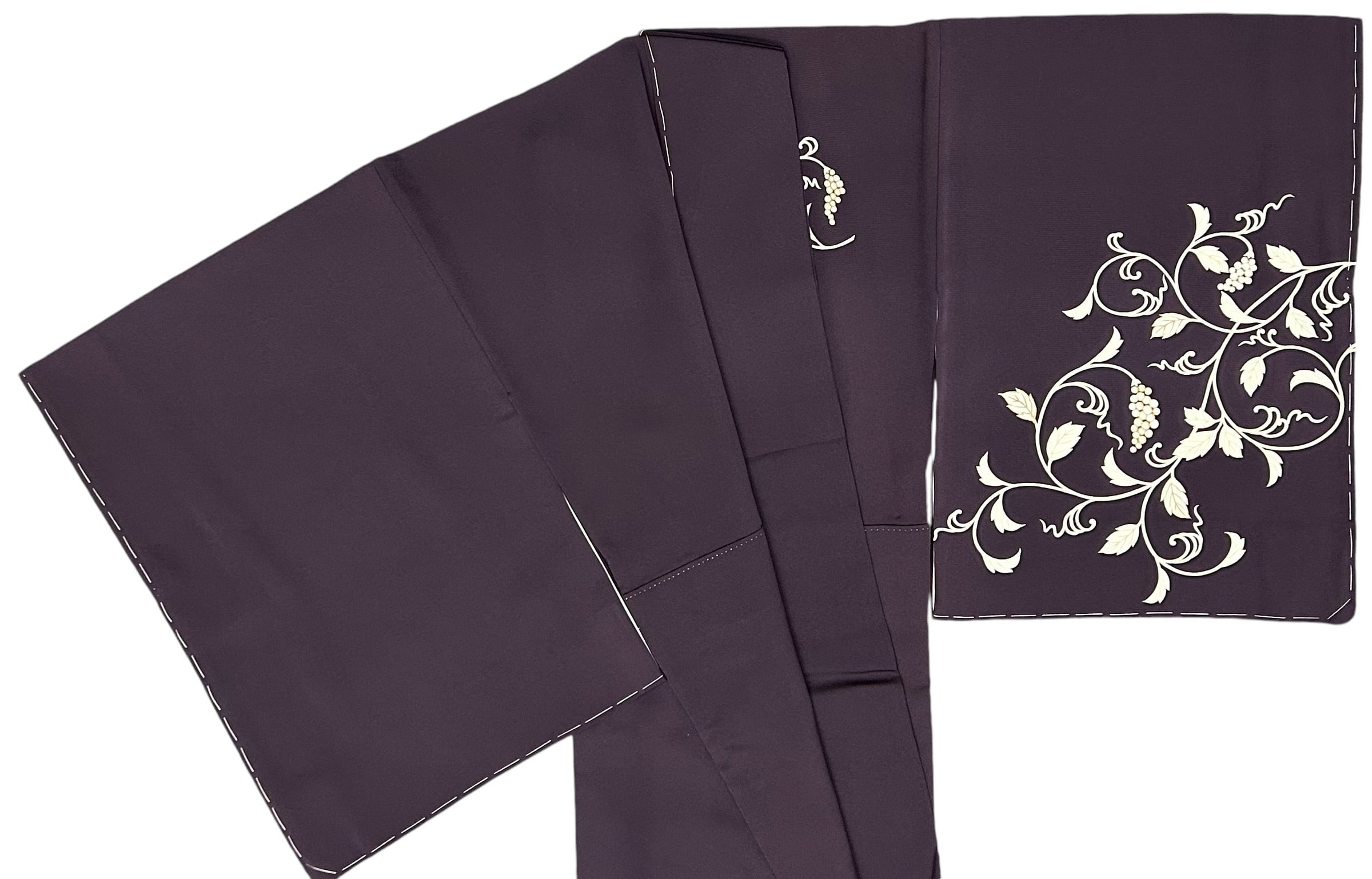 付下げ 深紫色 葡萄唐草模様 きもの志麻 落款あり 裄丈 69㎝ K4665