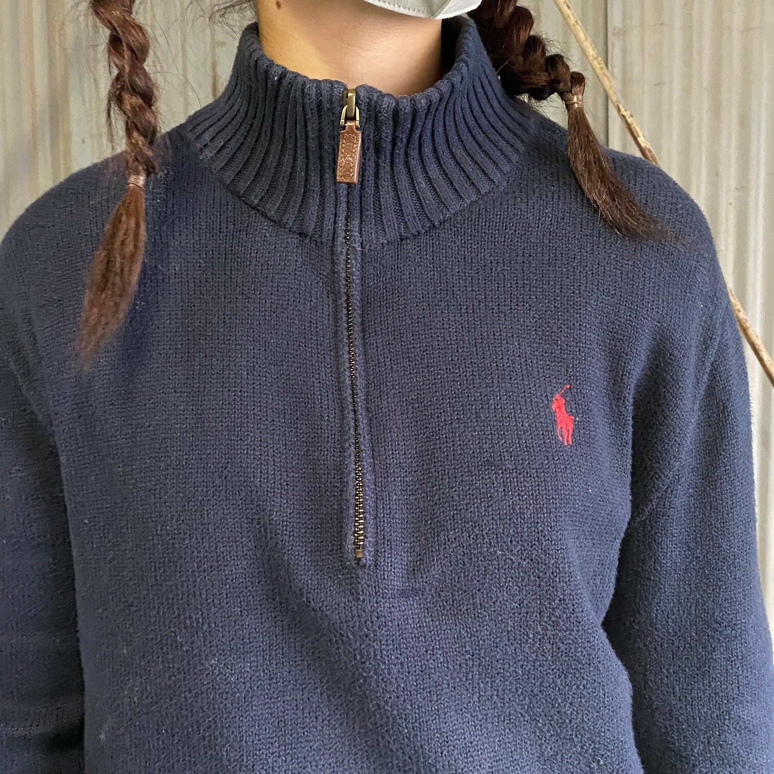 ポロ ラルフローレン ハーフジップ コットンニットセーター メンズL