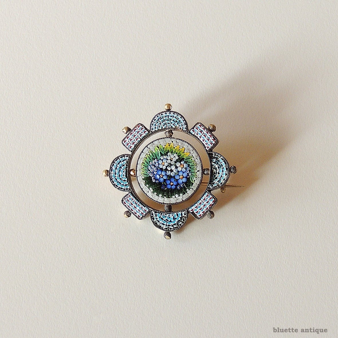 1412 イタリア 海外製 マイクロモザイク ブローチ ヴィンテージ