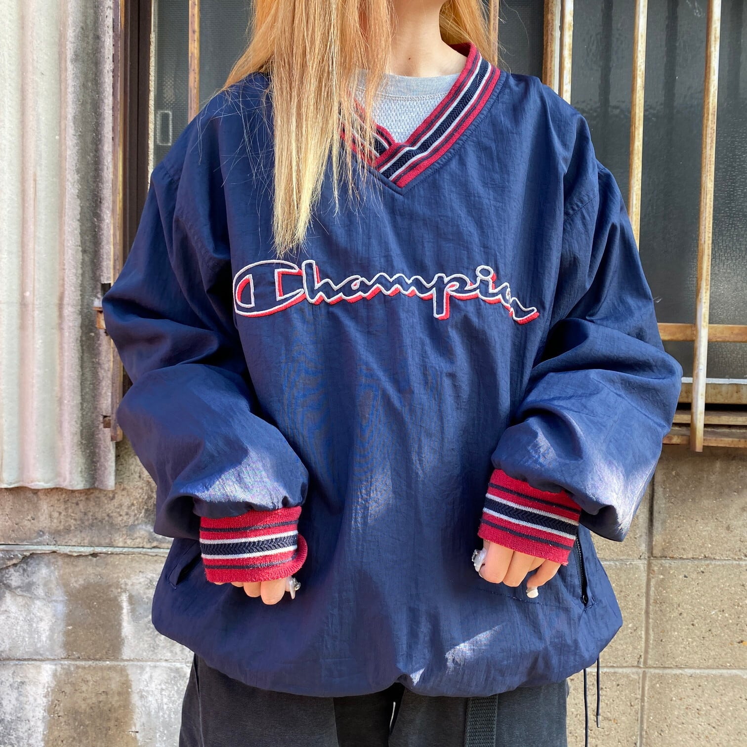 チャンピオン チャンピオン プルオーバー ナイロン Vネック ビンテージ