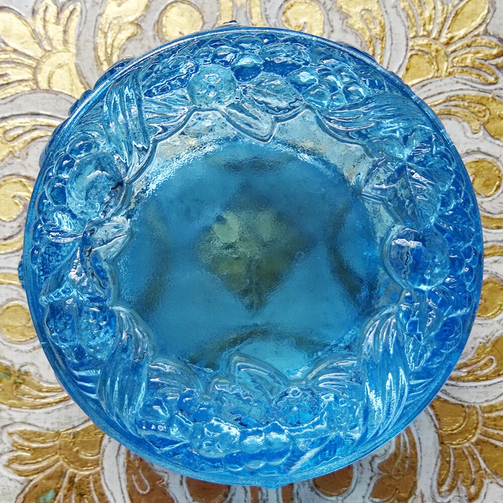 チェコスロバキア ボヘミアガラスのジュエリーポット / ライトブルー