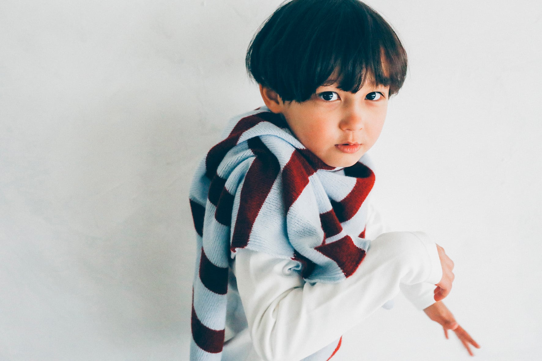 Cashmere multi blanket (ストライプC)ベイビーブルー×ボルドー | HOKOS