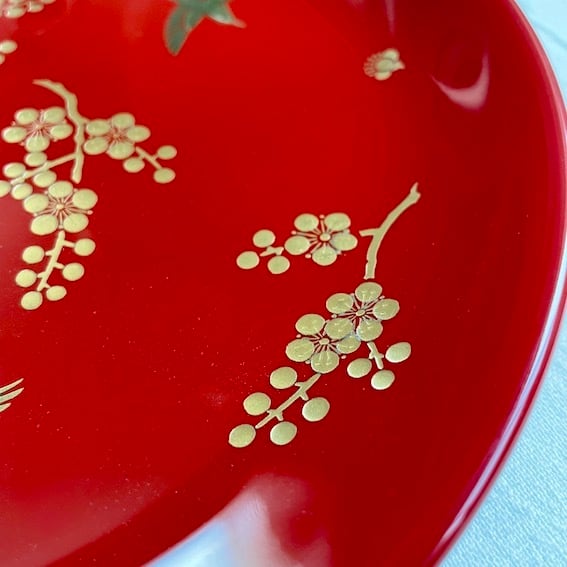 44451】輪島塗 金彩 花と鳥 / Wajima Nuri Tray -Birds and flower