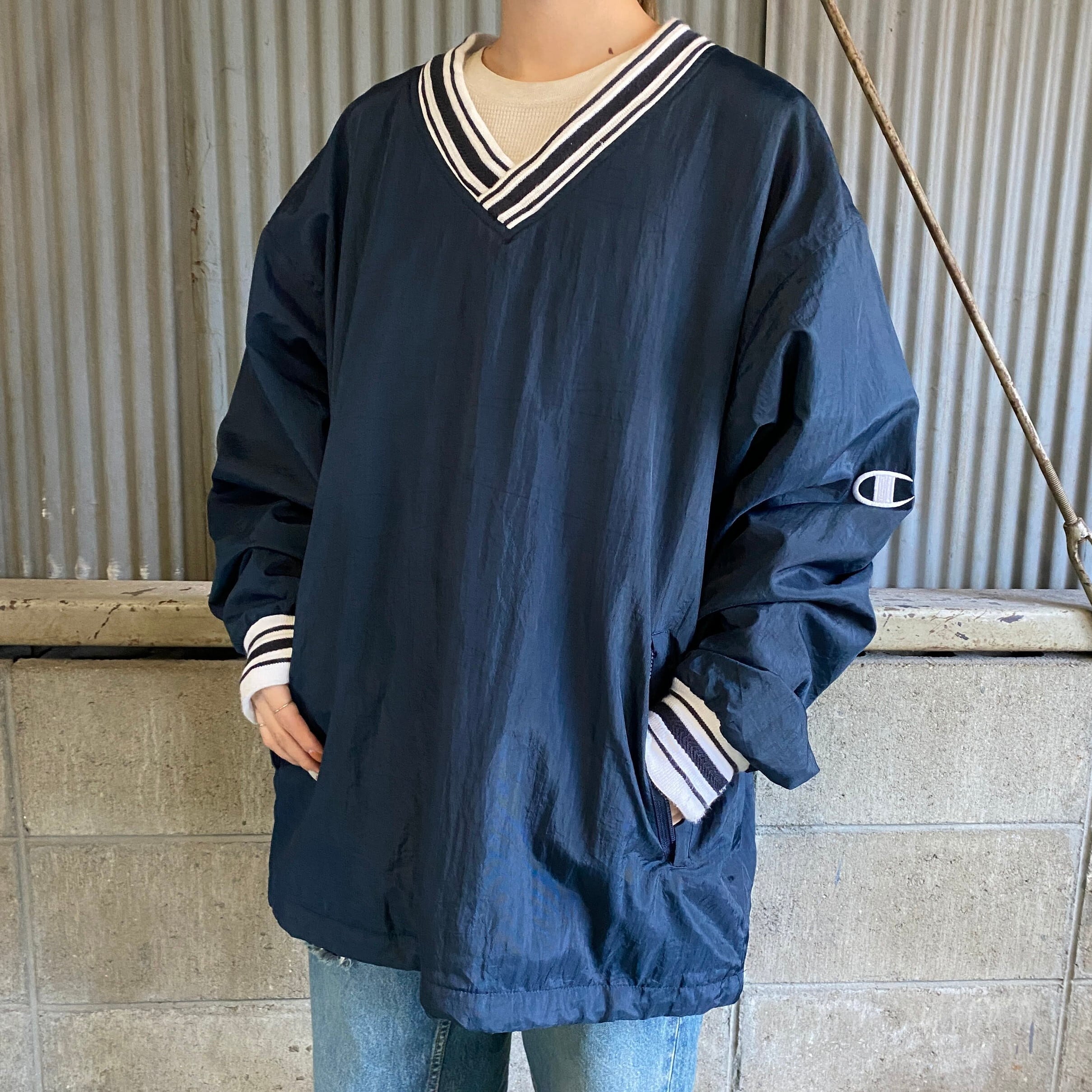 チャンピオン チャンピオン プルオーバー ナイロン Vネック ビンテージ