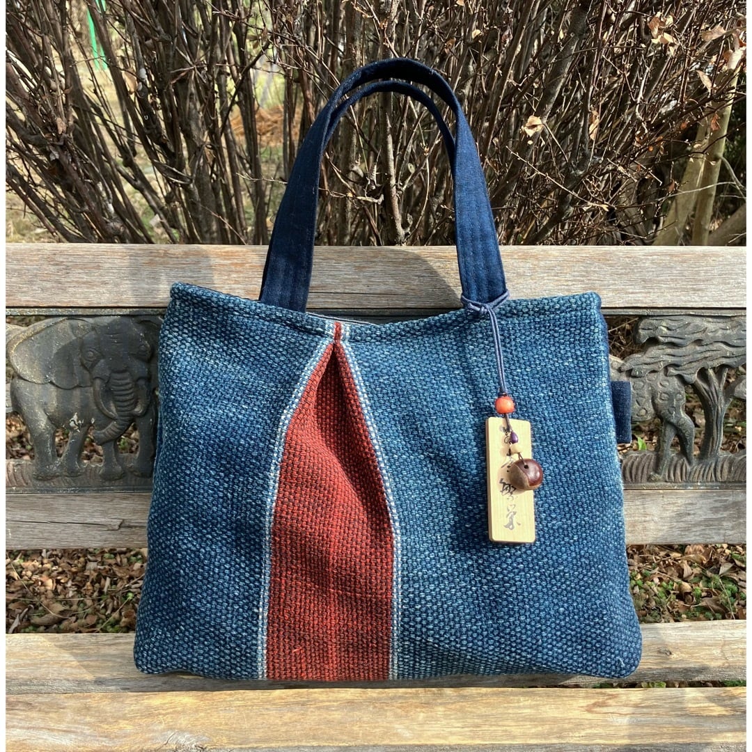 古布刺し子消防半纏のタックバッグ | chibisix