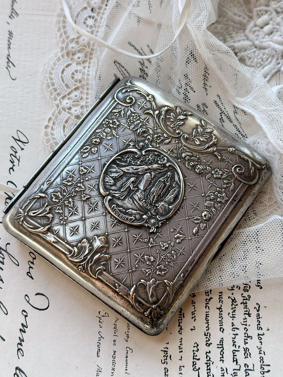 銀色 シガレットケース ルルドの聖母 Lourdes タバコ入れ | Brocante
