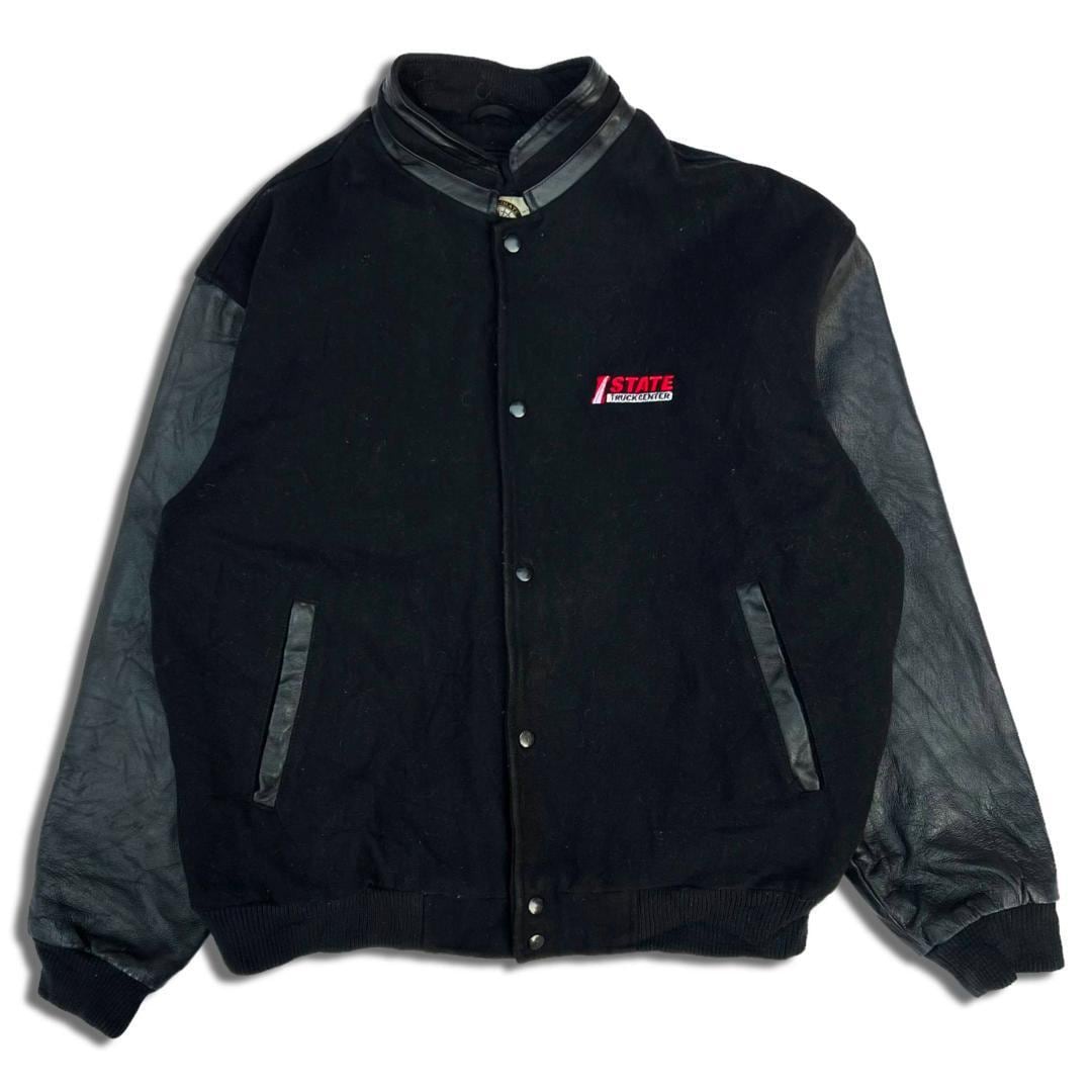 90s NORTH END 袖レザー ウールスタジャン XL ブラック×ブラック