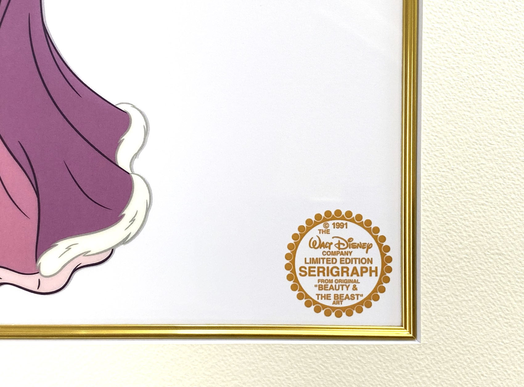 ディズニー セル画「美女と野獣/ベル」額縁2種選択可 展示用フック付