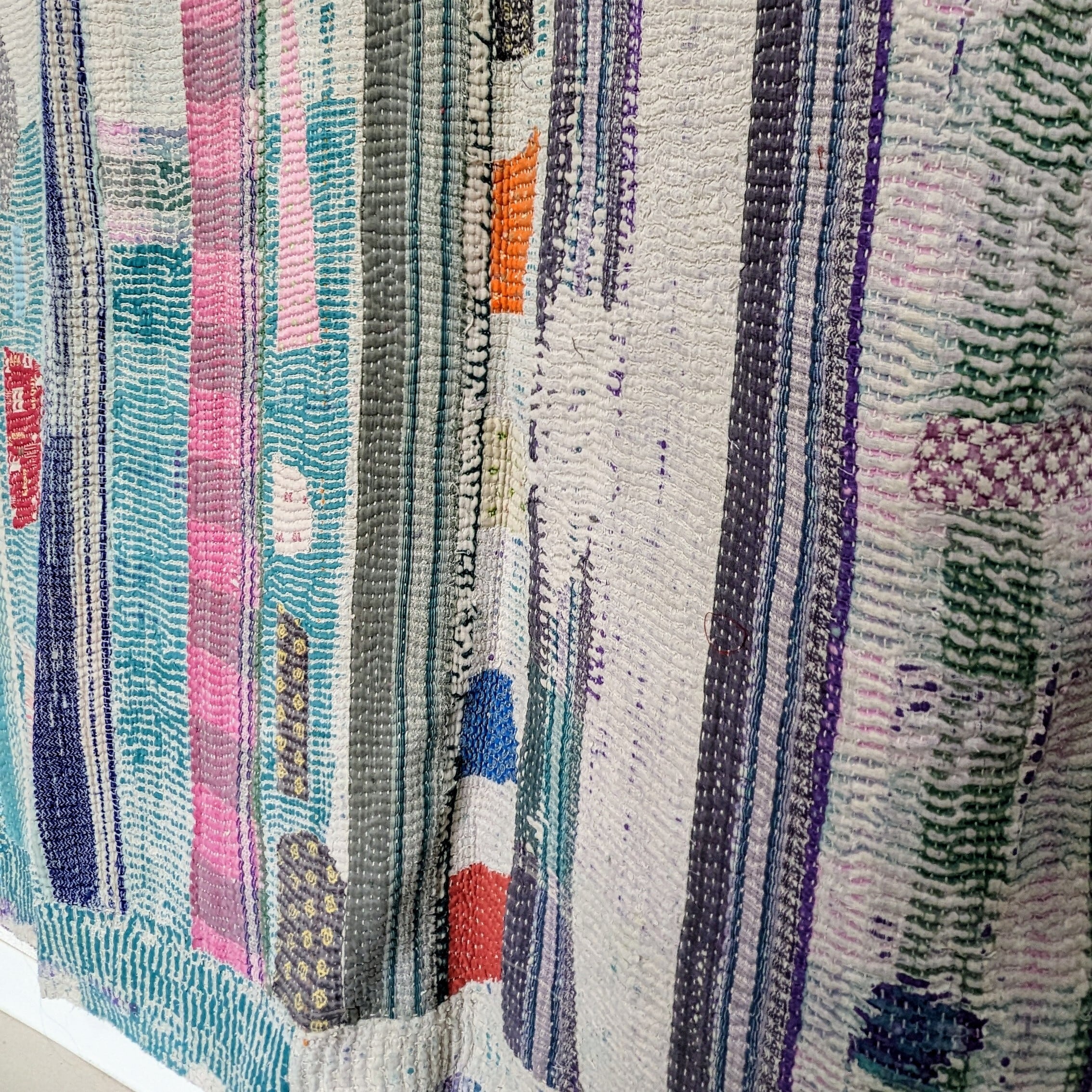 色合い可愛いパッチワークラリーキルト ヴィンテージ 刺し子 刺繍布