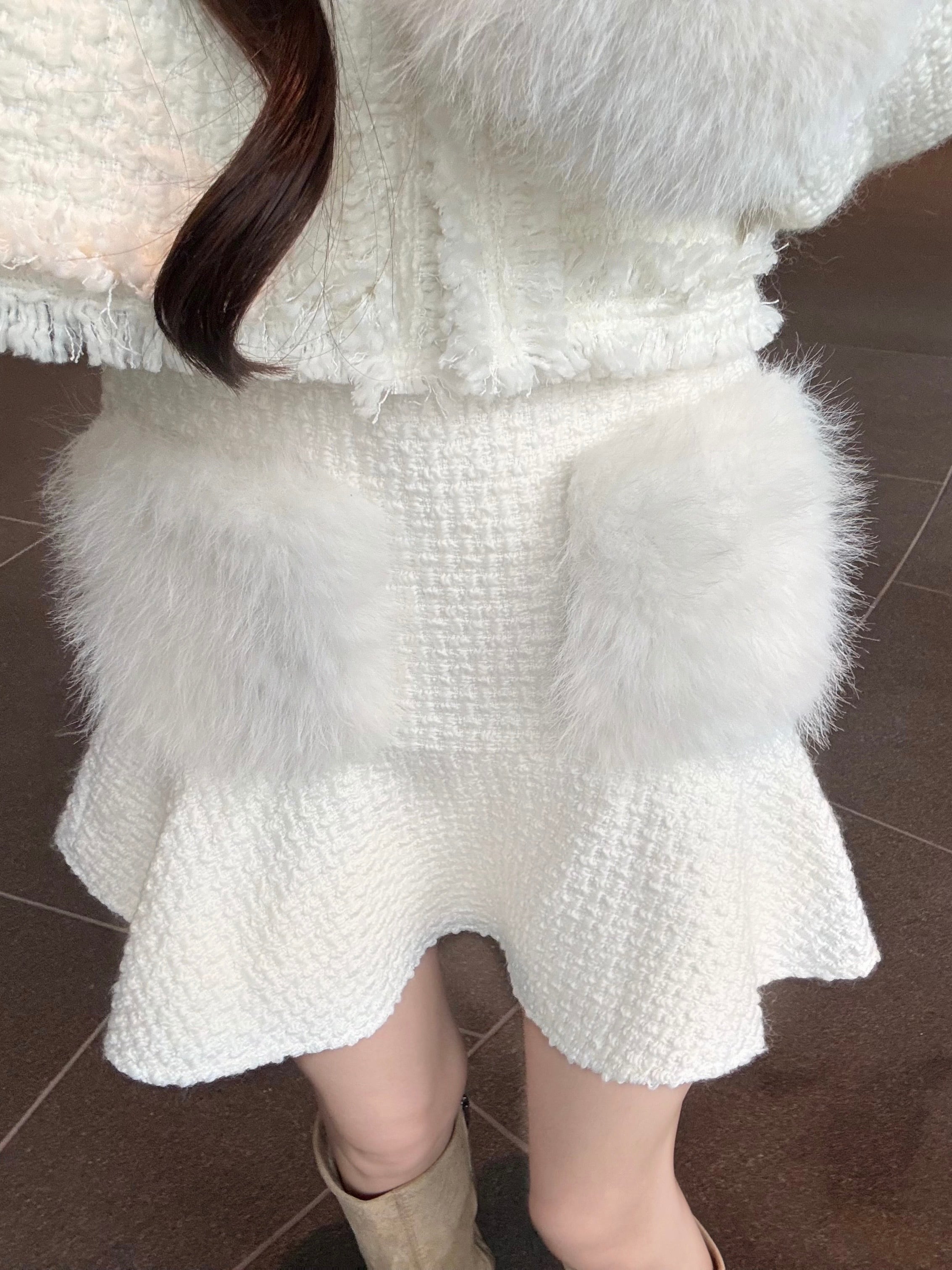 ワンピース Lumignon Tweed pocket fur dress ワンピース/コンビネゾン