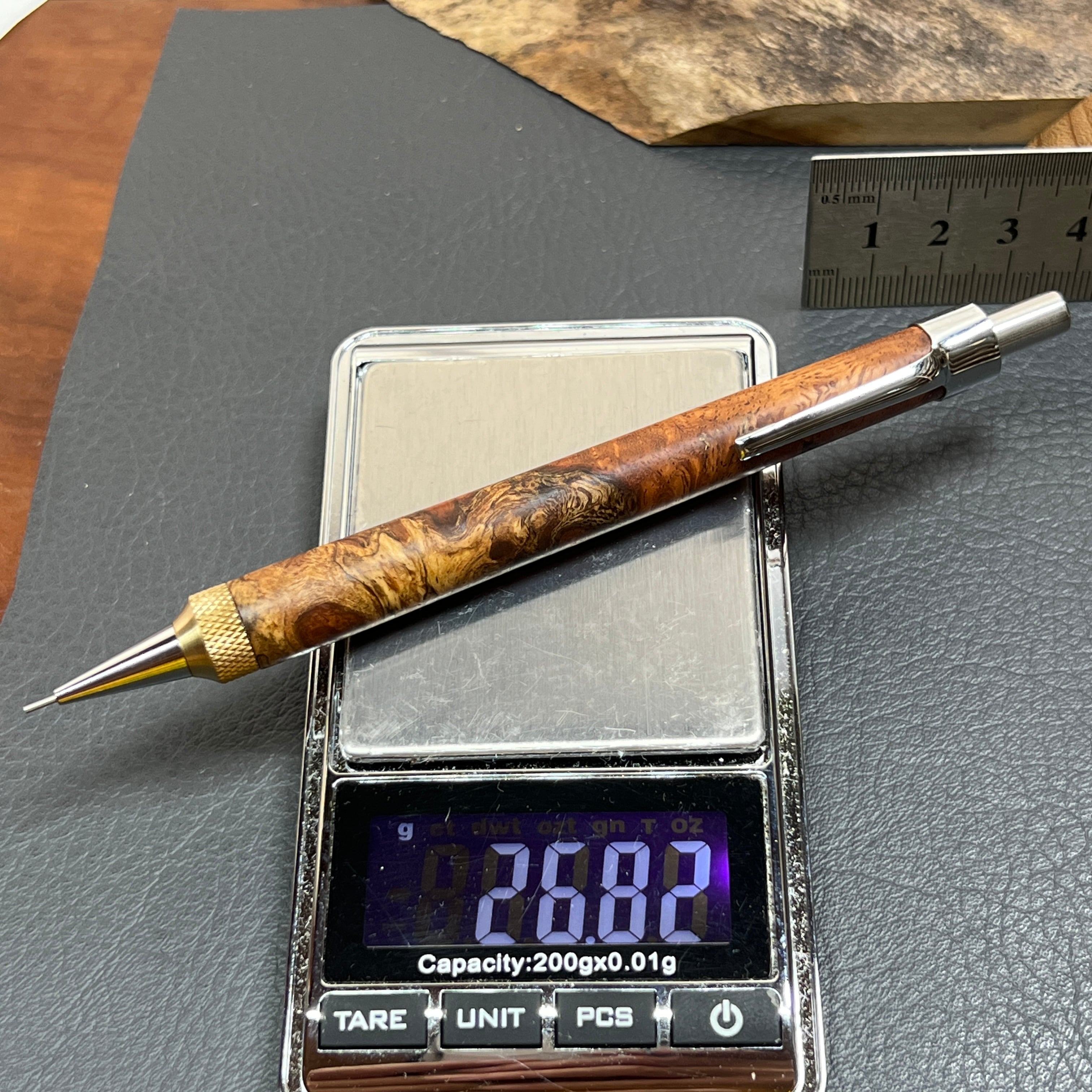 21花梨瘤源平柄 木製シャーペン強低重心R アヤメローレットタイプ 真鍮