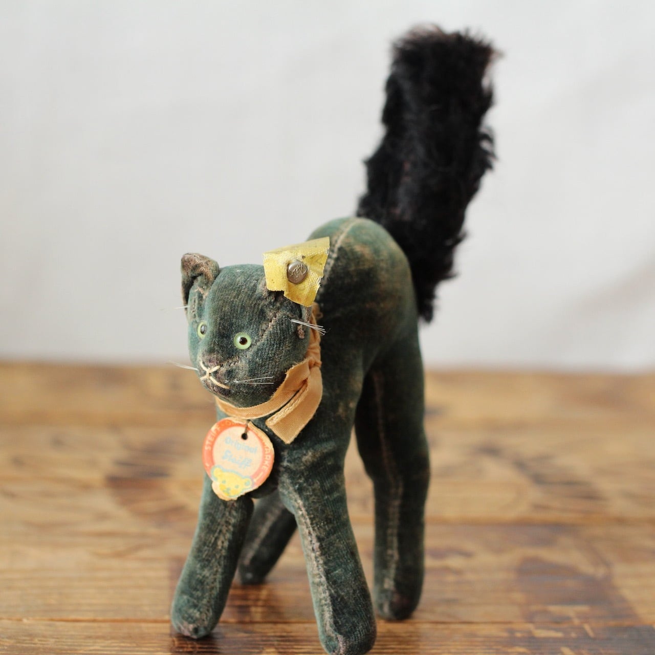 351]アンティークシュタイフ 黒猫 all ID トムキャット Black Tom Cat