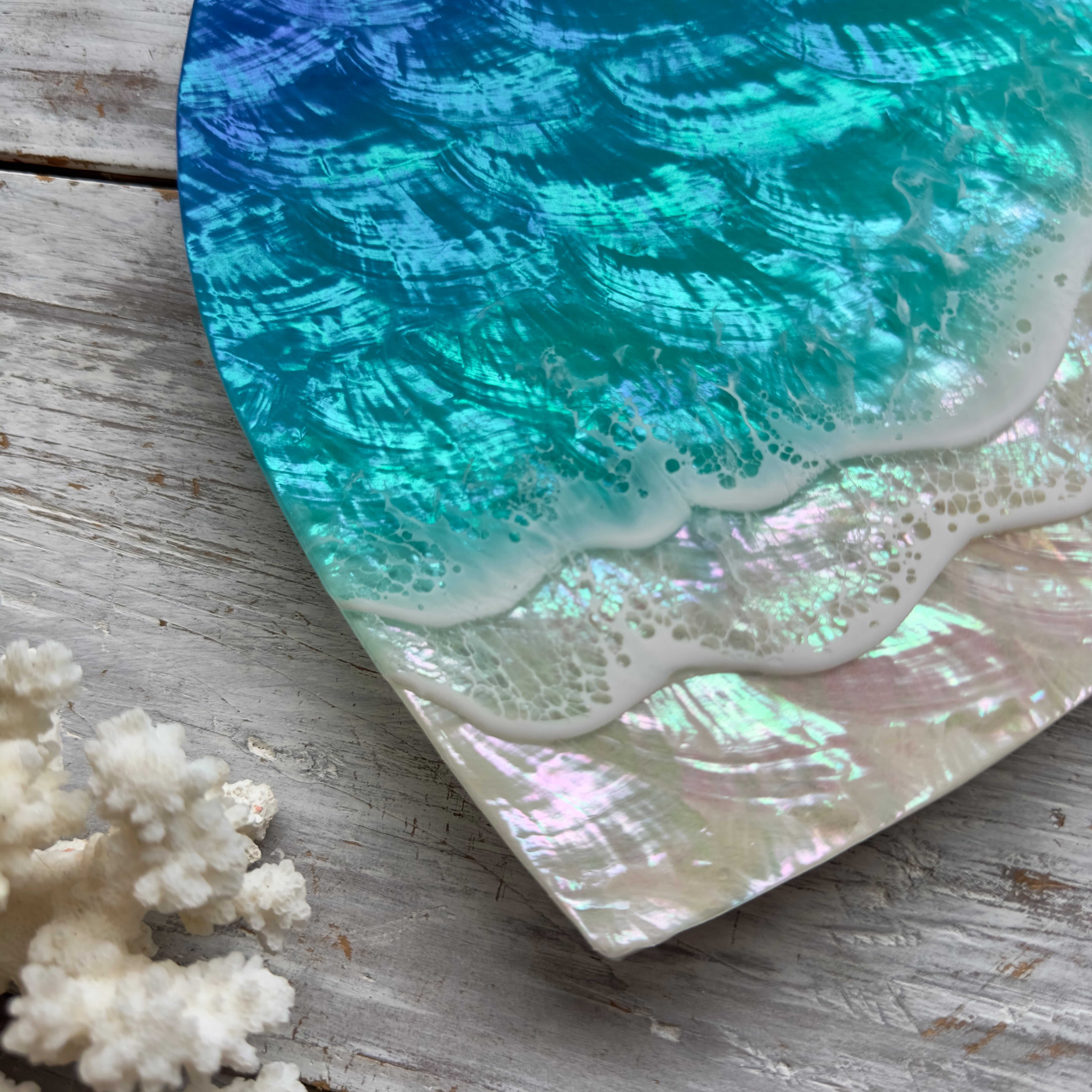 海の壁掛けハートパネル（Ocean heart panel ）波アート/海の