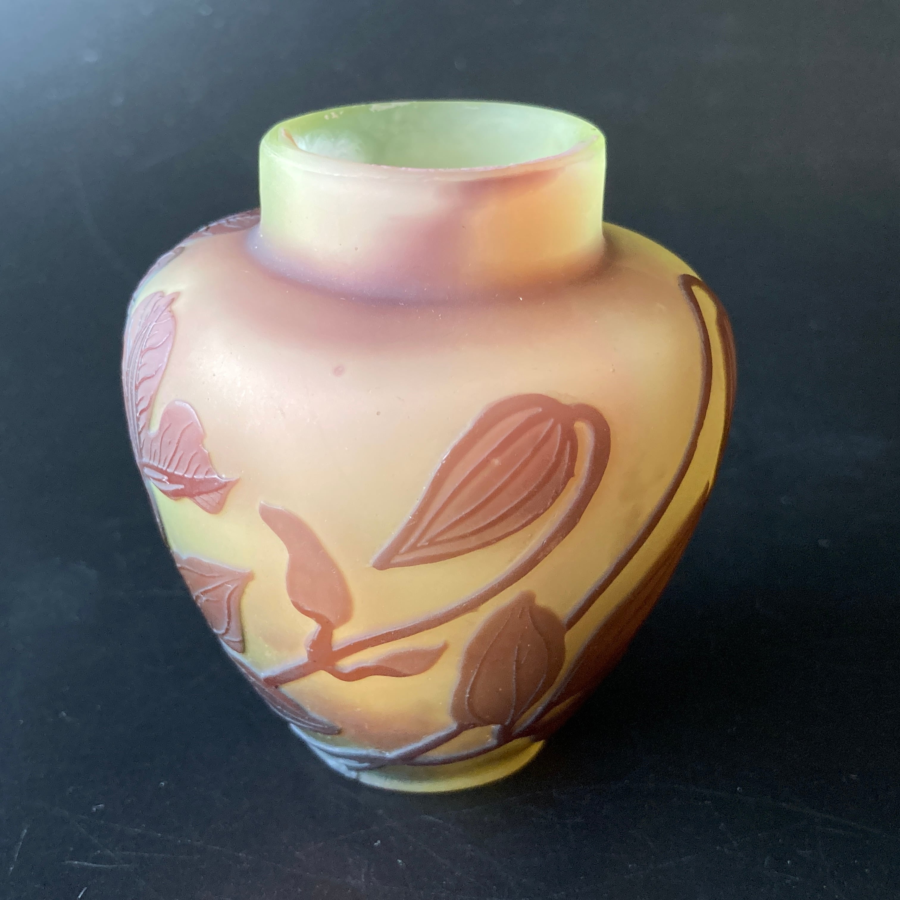 エミール ガレ クレマチス文花器 茶入 小壺 花瓶 多色多層被せガラス