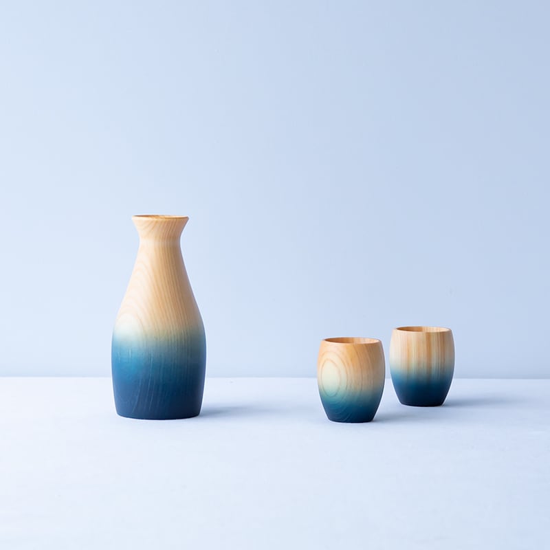 藍染檜 酒器セット / Indigo Hinoki Sake Cup Set | AOLA