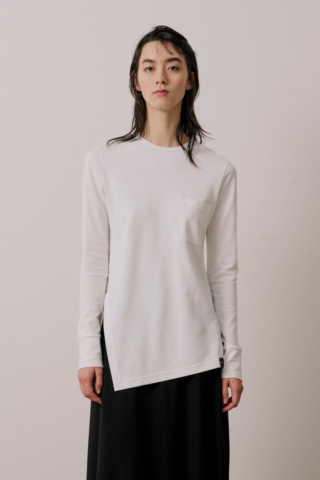 アンバランススリット長袖T / コットンモクロディ / U743-T85-008