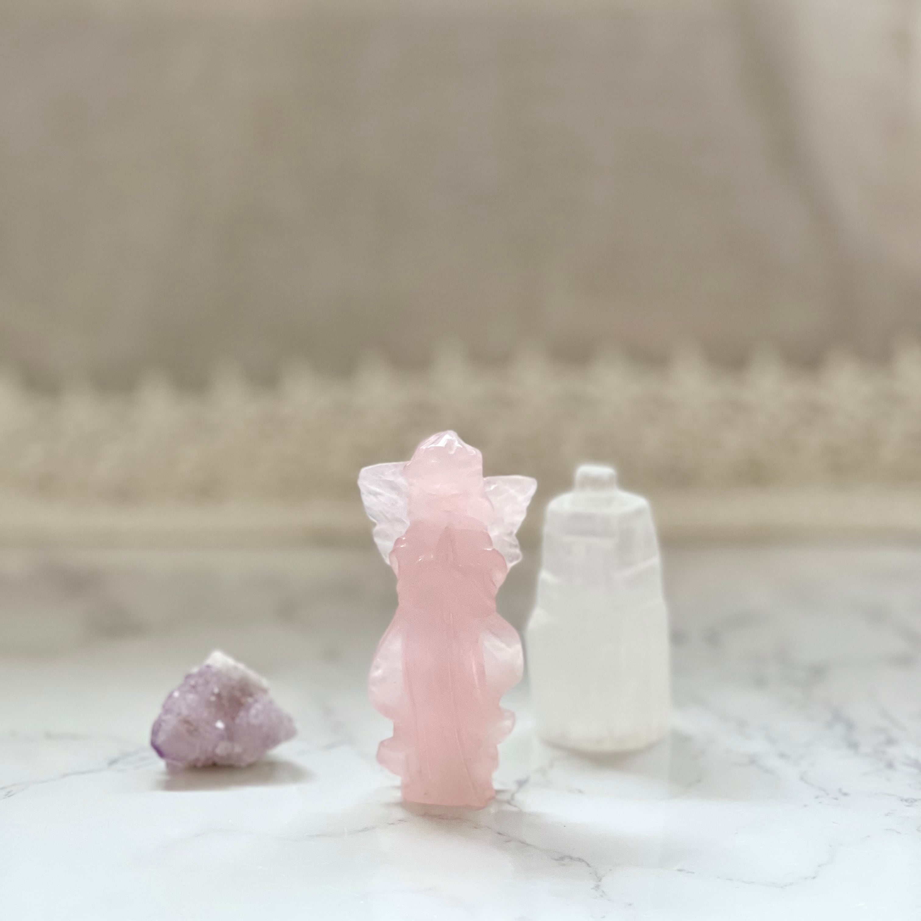 再販!愛の石ローズクォーツの天使モチーフ＊エンジェル＊天然石