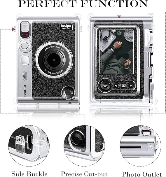 Rieibi FUJIFILM instax mini Evo透明ケース,ショルダーストラップ付き