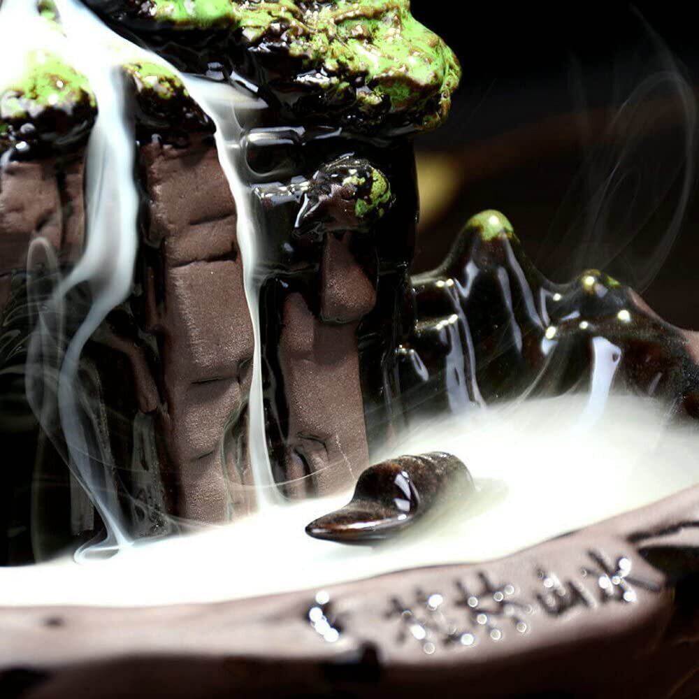 釣り人 森 滝 釣り 倒流香 お香立て 陶器 幻想 インテリア 置物 香り