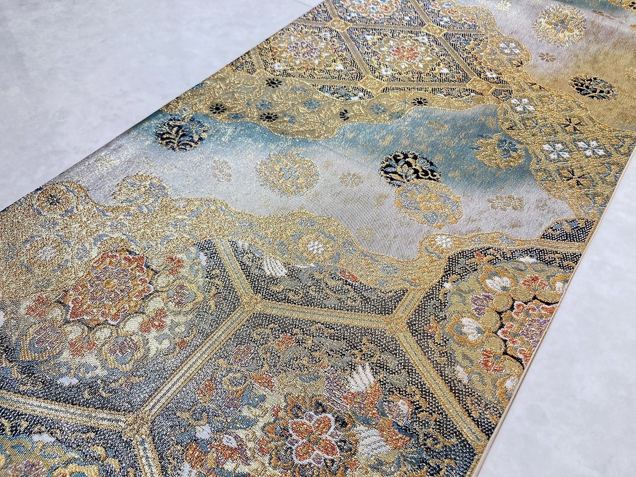 唐織り 宝相華 華紋 鳳凰 袋帯 正絹 唐花 金糸 緑 黒 507 | kimono Re