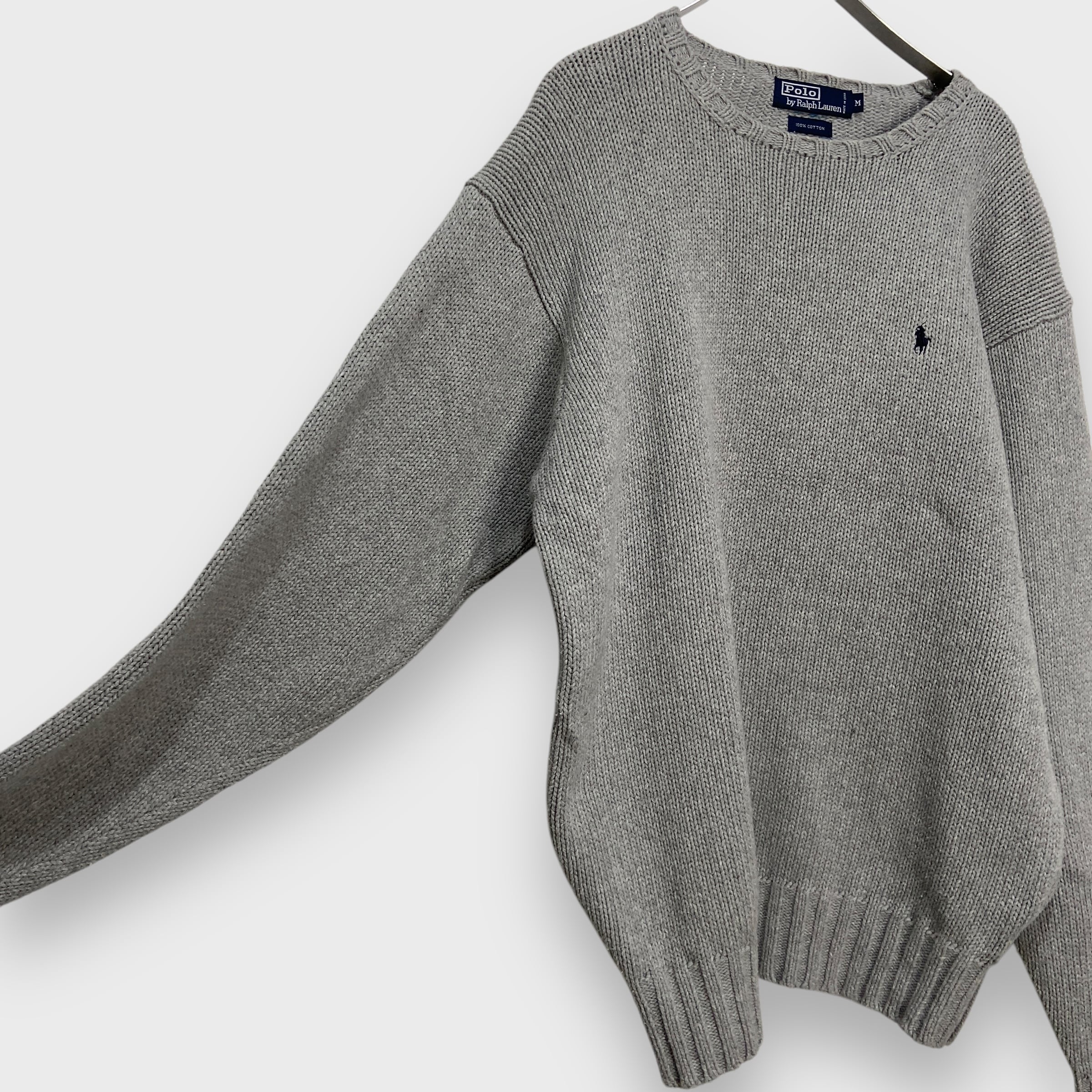 90s ラルフローレン ワンポイントロゴコットンニット セーター グレー