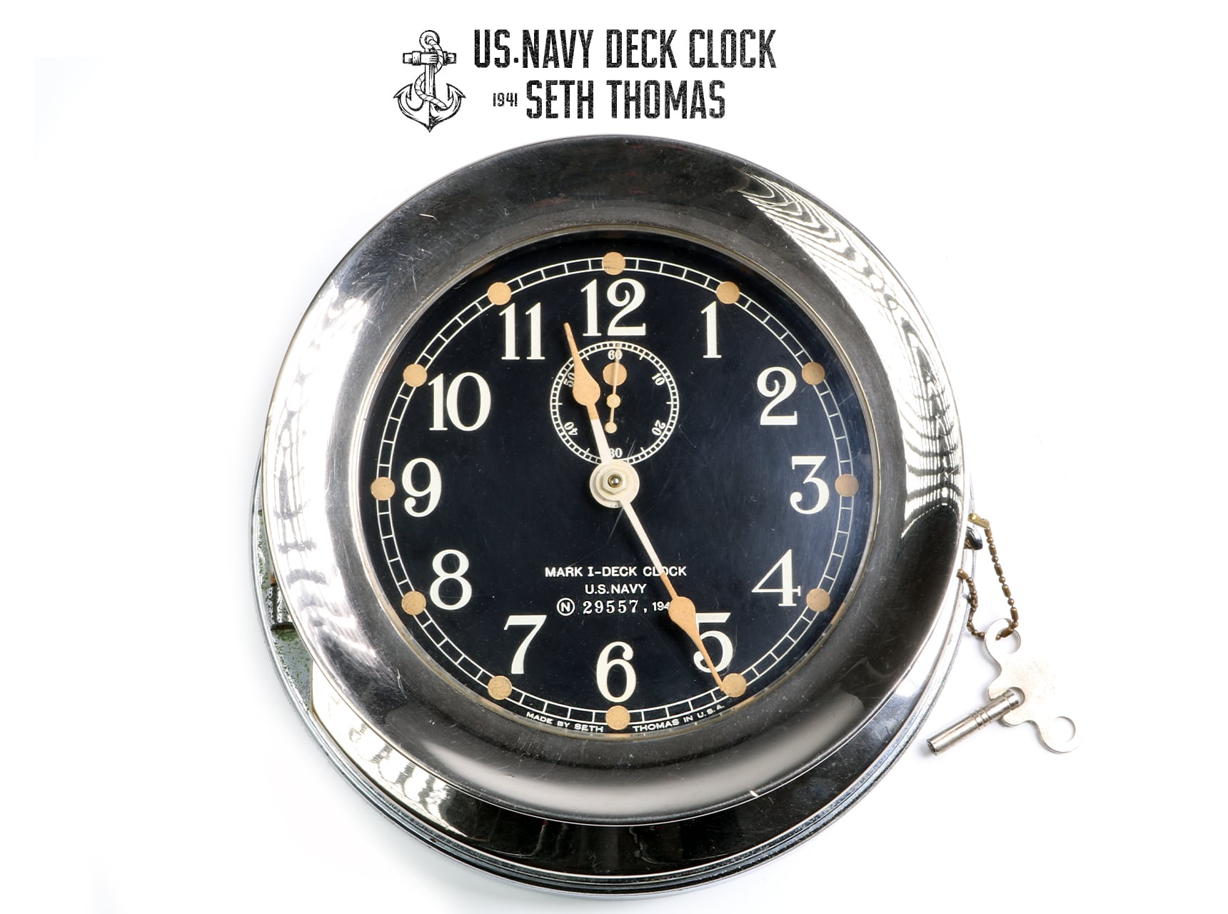 Seth Thomas U.S. Navy Mark I Deck Clock – Nickel Plated – 1941