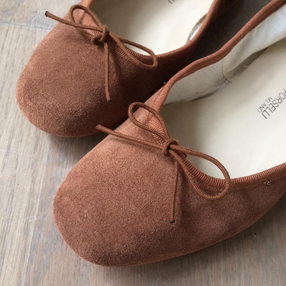 ポルセリ ブラウンスエード バレエシューズ No.C11 Marrone