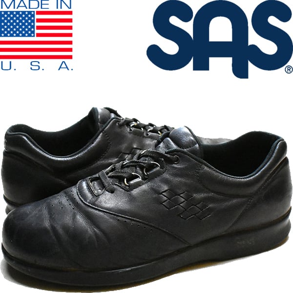 1点物◇USA製SAS黒レザースニーカー古着レディース27メンズOKアメカジ