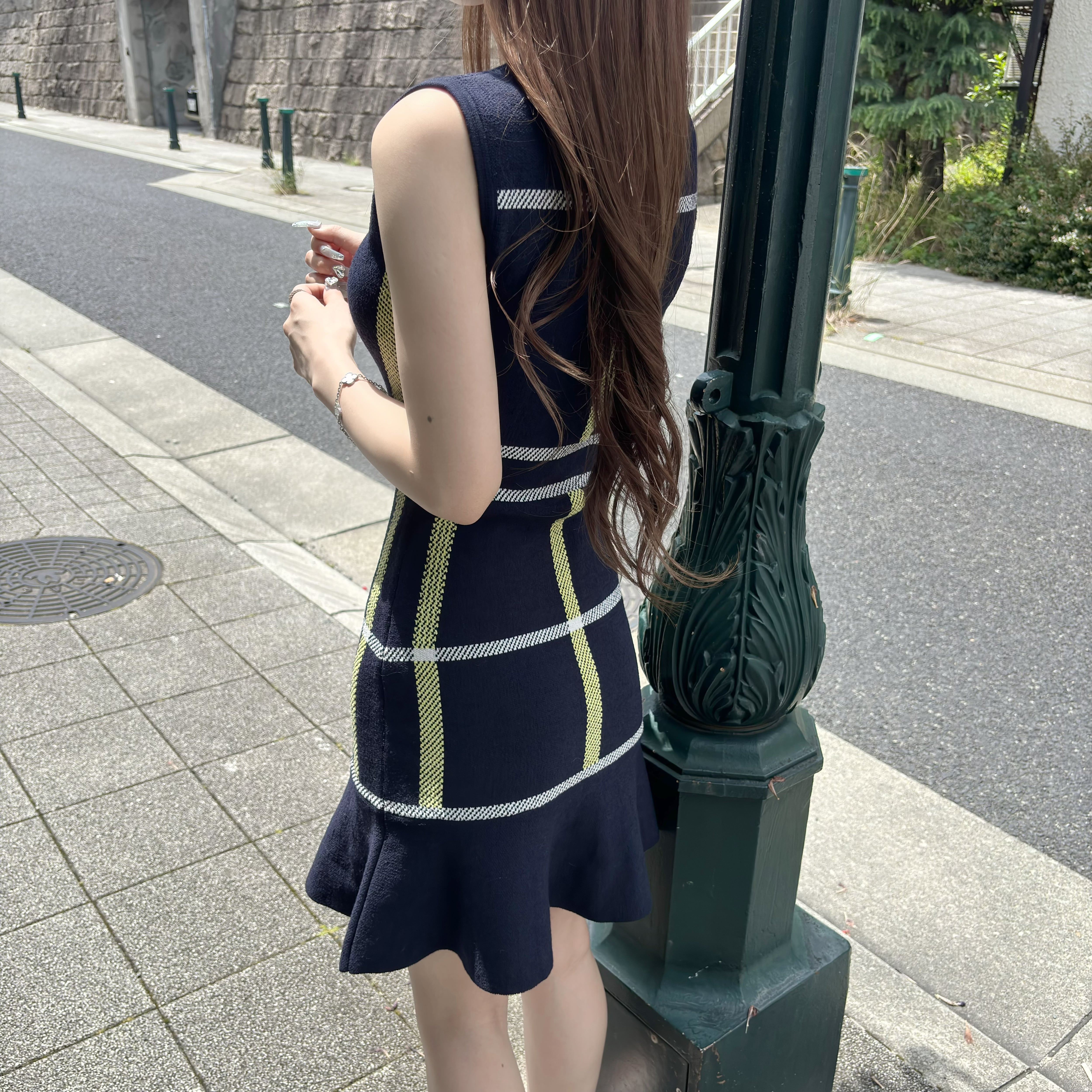 Lumignon original ♥ love check summer knit op 【レモン×ネイビー