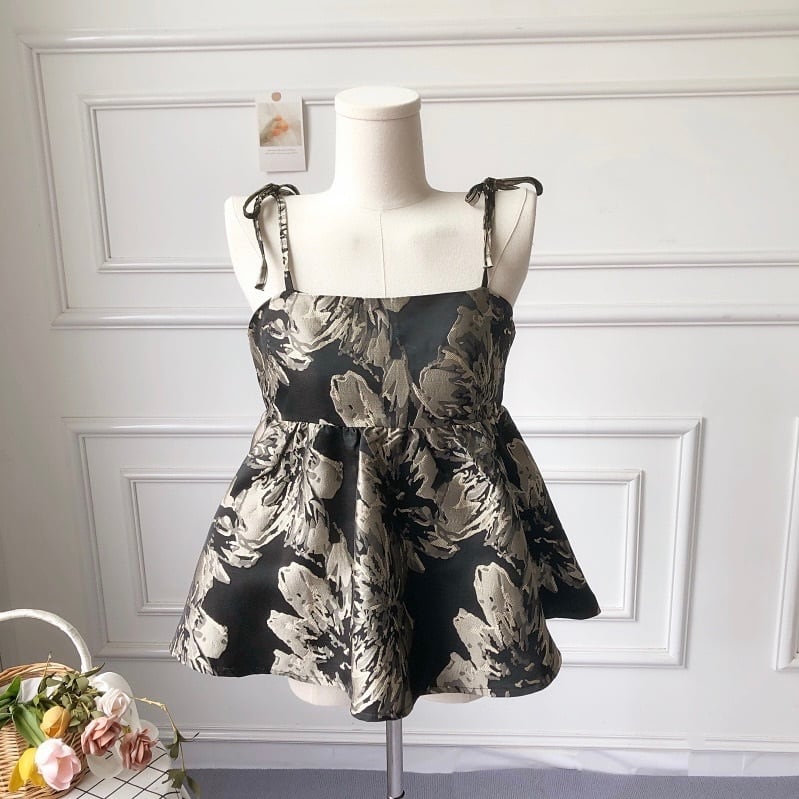 肩リボン大花柄キャミソールトップス【050519】 | ROSE AURA