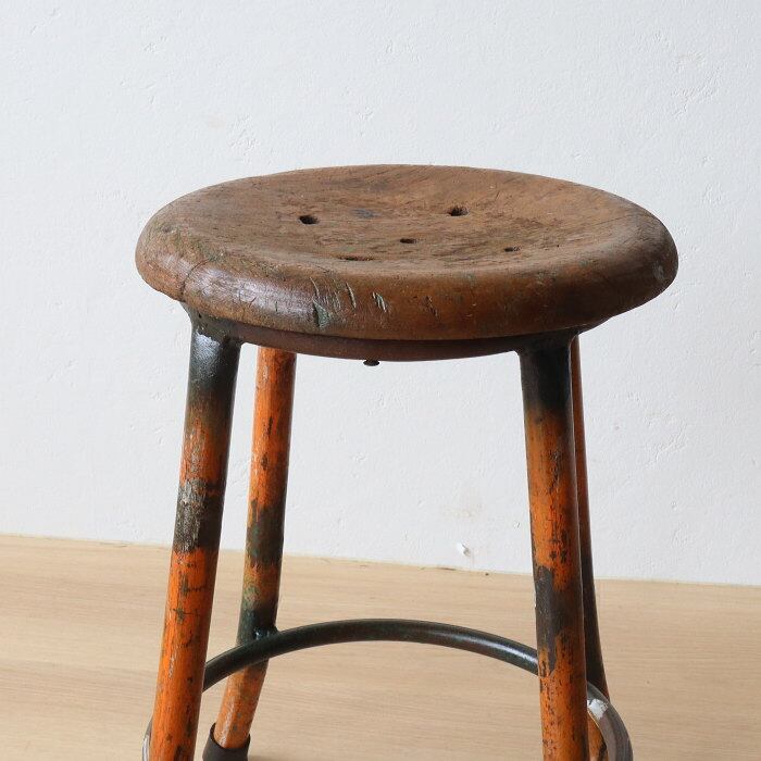 ヴィンテージ アイアンスツール⑥ 無垢材 鉄脚 古家具 レトロ | RENOKA
