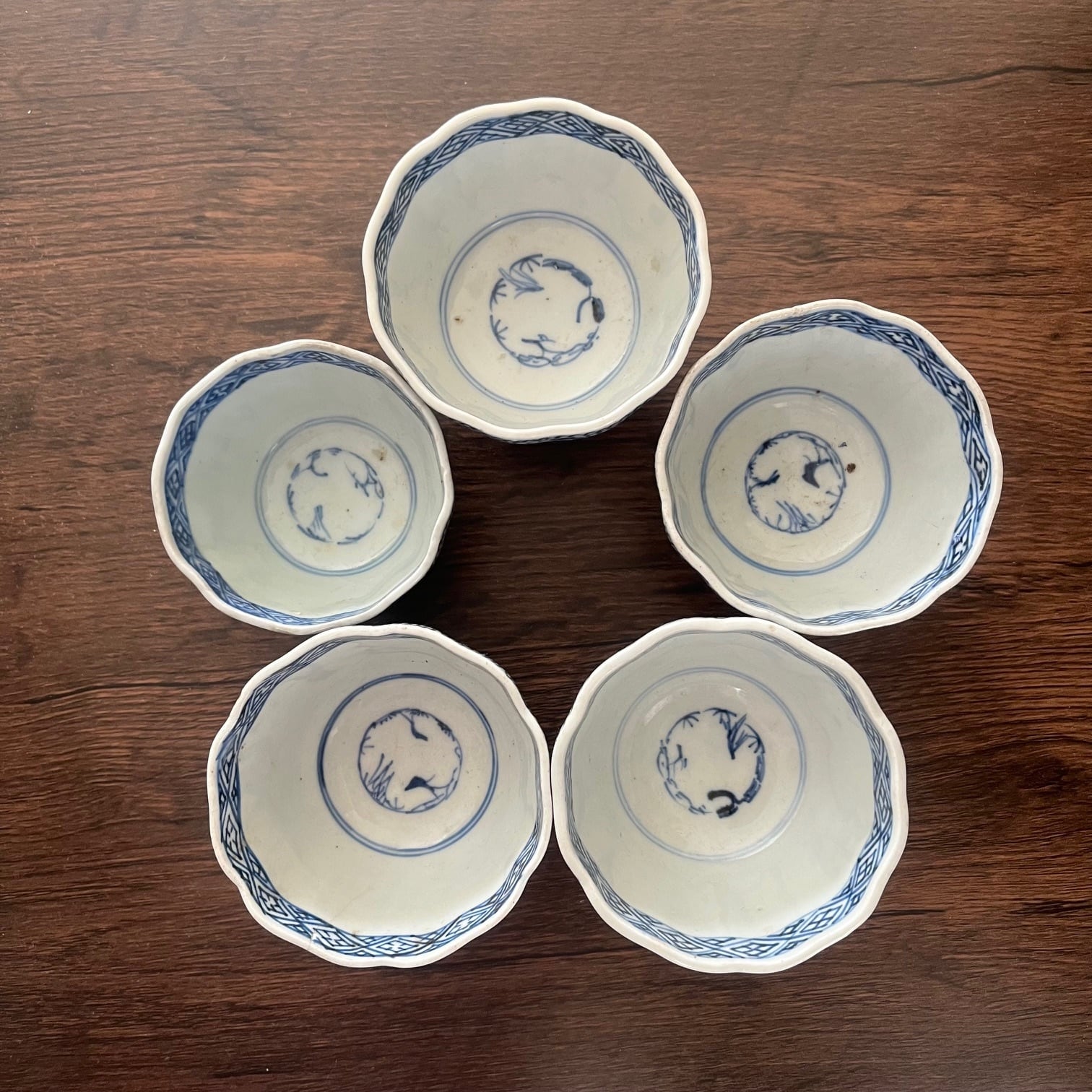 伊万里染付微塵花唐草紋様向付 蕎麦猪口 5客揃（江戸幕末期） | 古美術