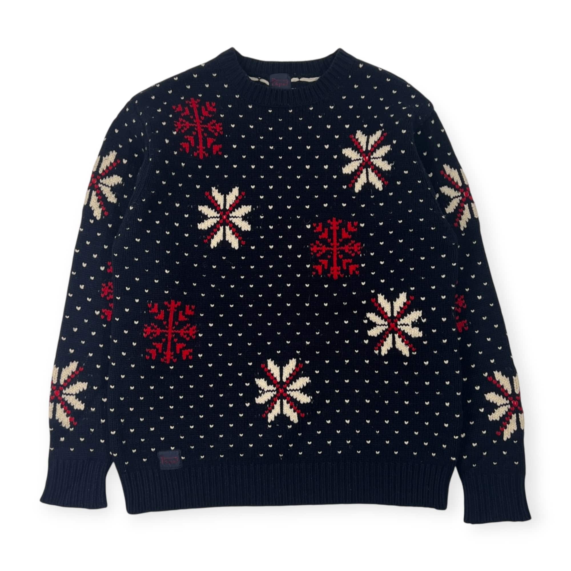 Papas パパス ノルディック柄 ウール ニット セーター/ネイビー メンズ