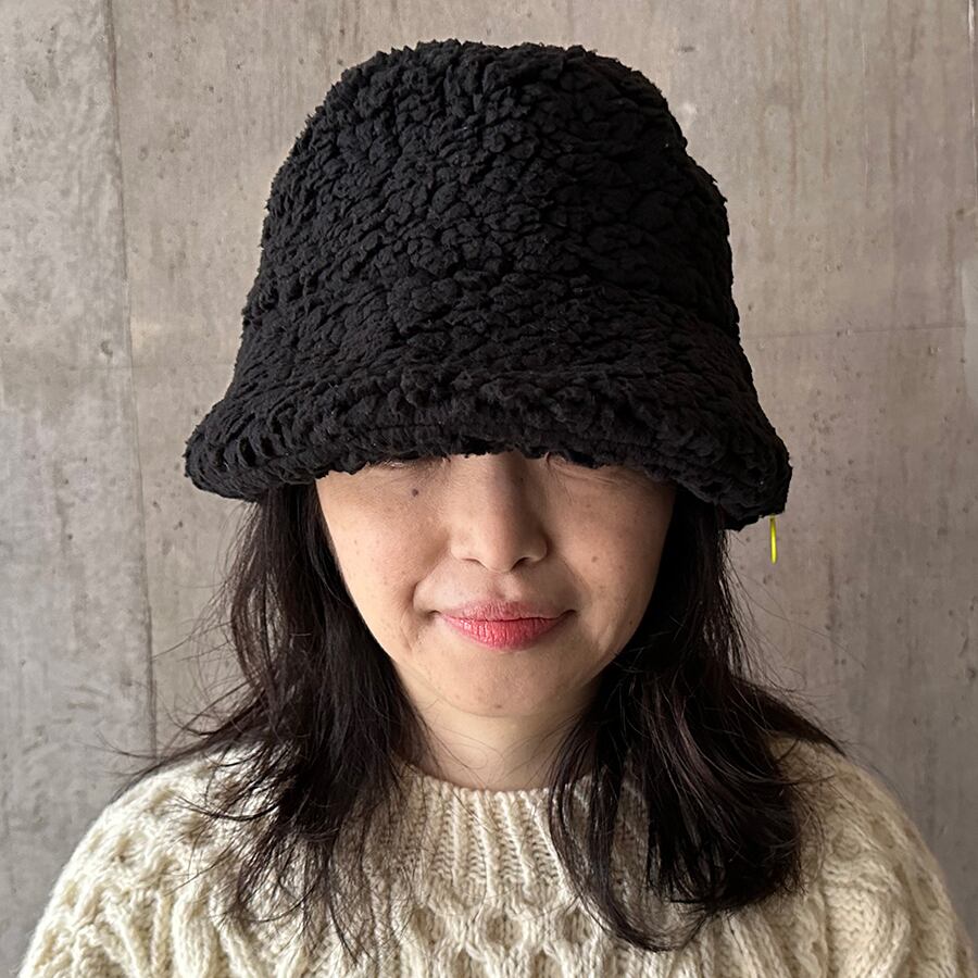 Boa zipper bucket hat ボア ジッパー バケットハット ブラック×ネオン