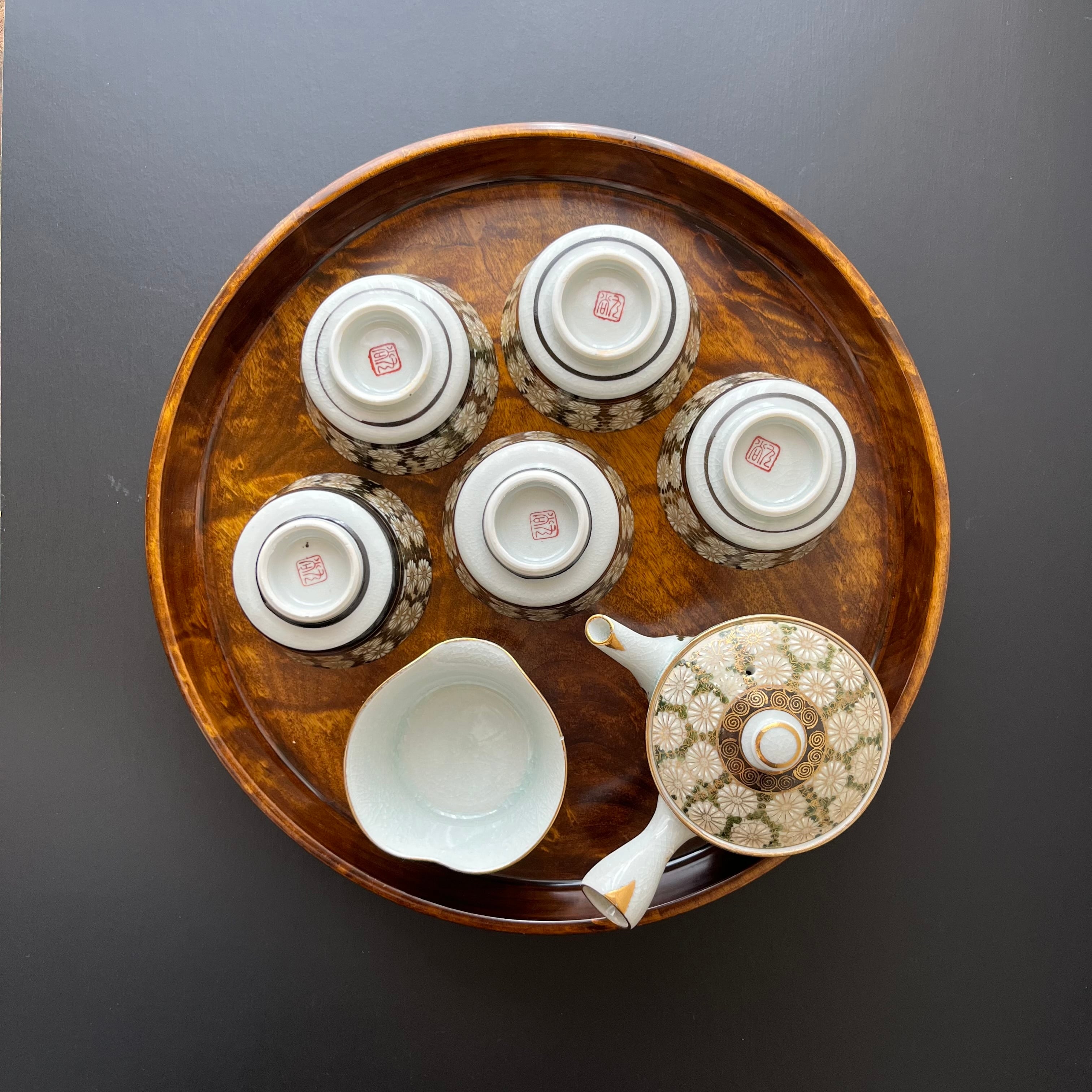 九谷焼 茶器7点ｾｯﾄ 菊尽くし 金彩 貫入が素敵 | 古家具古道具kuon