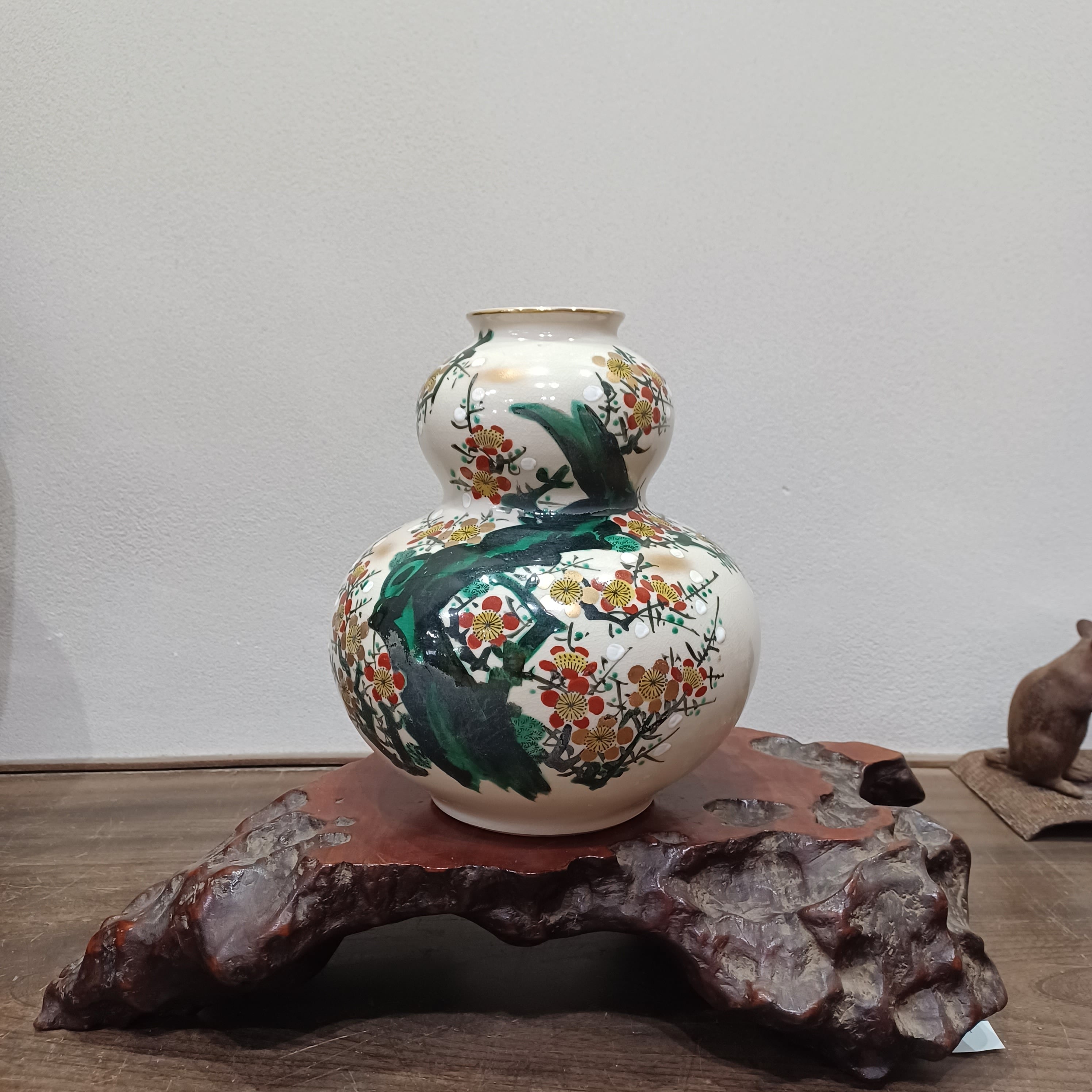 C-壁 昭和レトロ 信楽焼 瓢箪 花瓶 トルコブルー 手づくり 縁起物 飾り