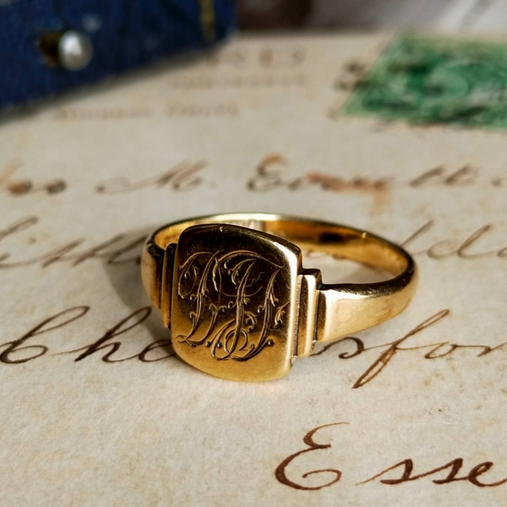 英国 1945年 ヴィンテージ 9kゴールド イニシャル シグネットリング