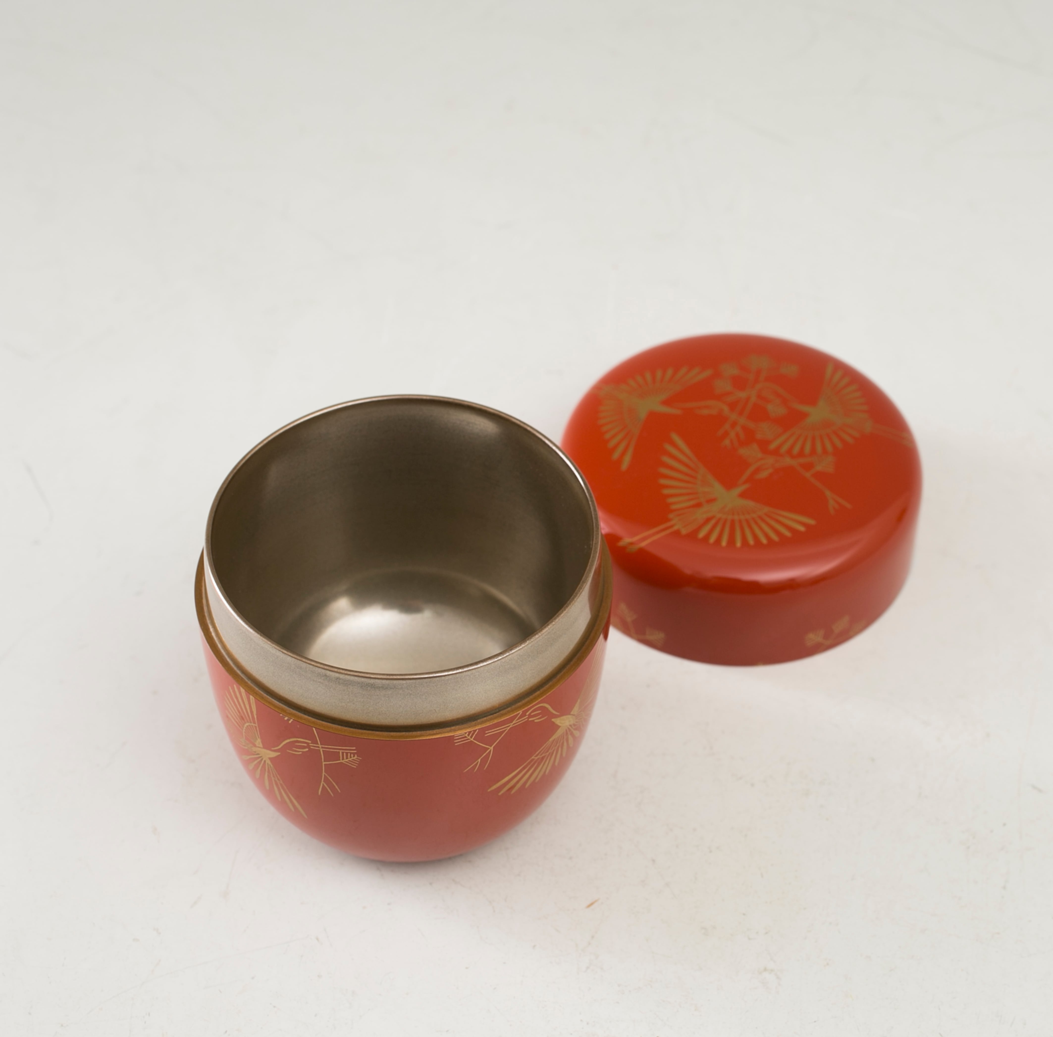 松喰鶴 蒔絵 朱塗 内銀地 棗 大多尾重則 茶入 茶器 吉祥文様 もてなし