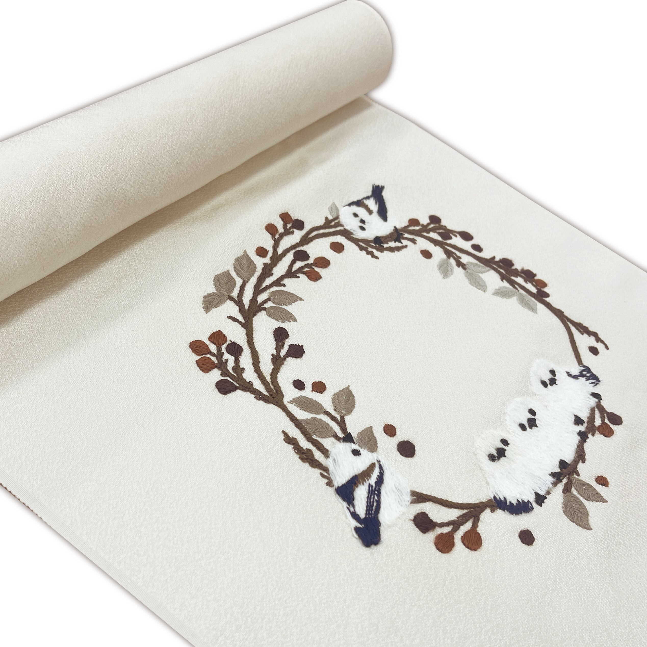 刺繍柄 九寸名古屋帯 シマエナガ 未仕立て 6-2364 | 5291ban