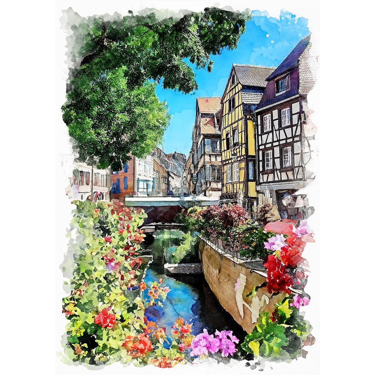 絵画 風景画(街並み) フランス アルザス地方 コルマール インテリア