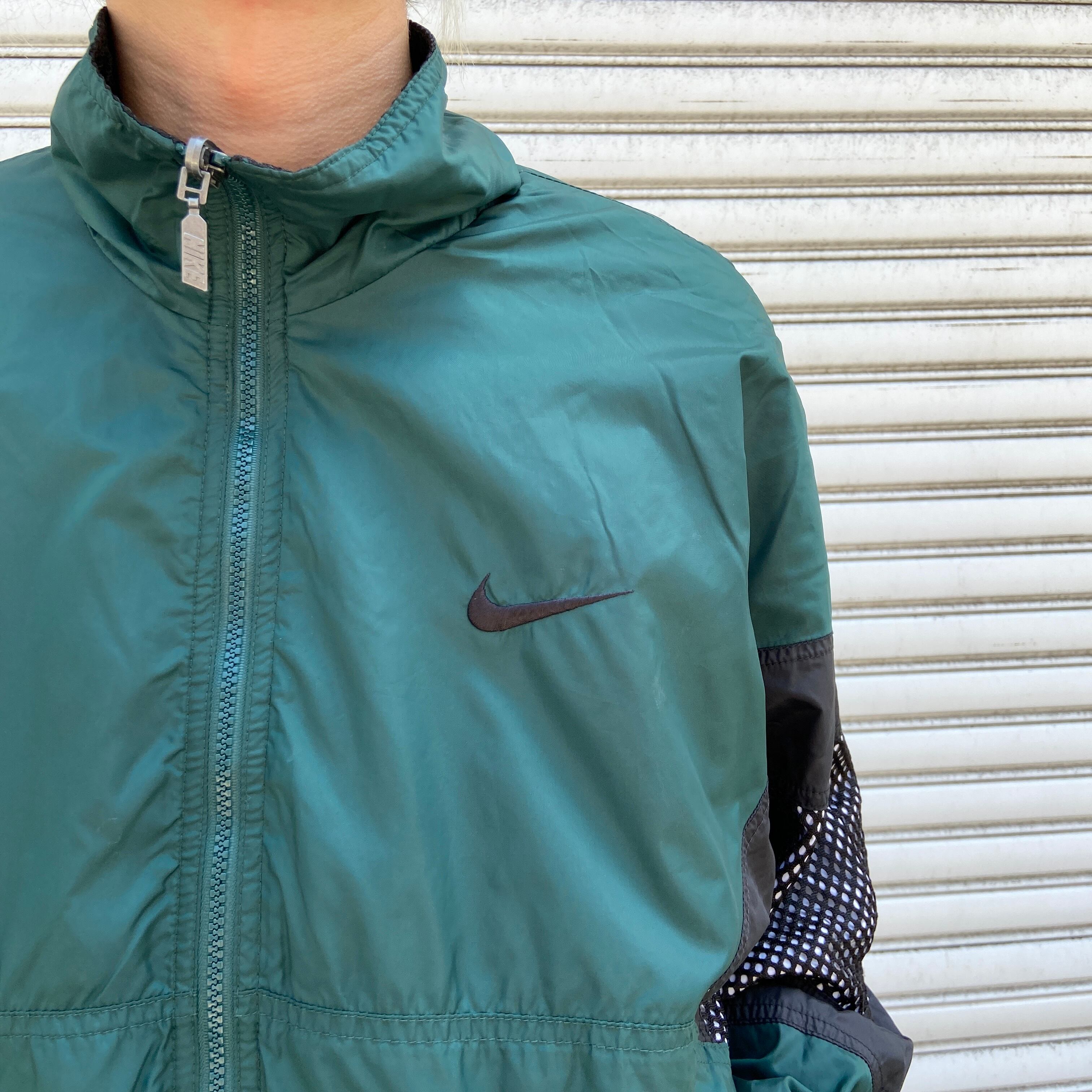 90s NIKE ナイキ リバーシブルナイロンジャケット メッシュ グリーン M