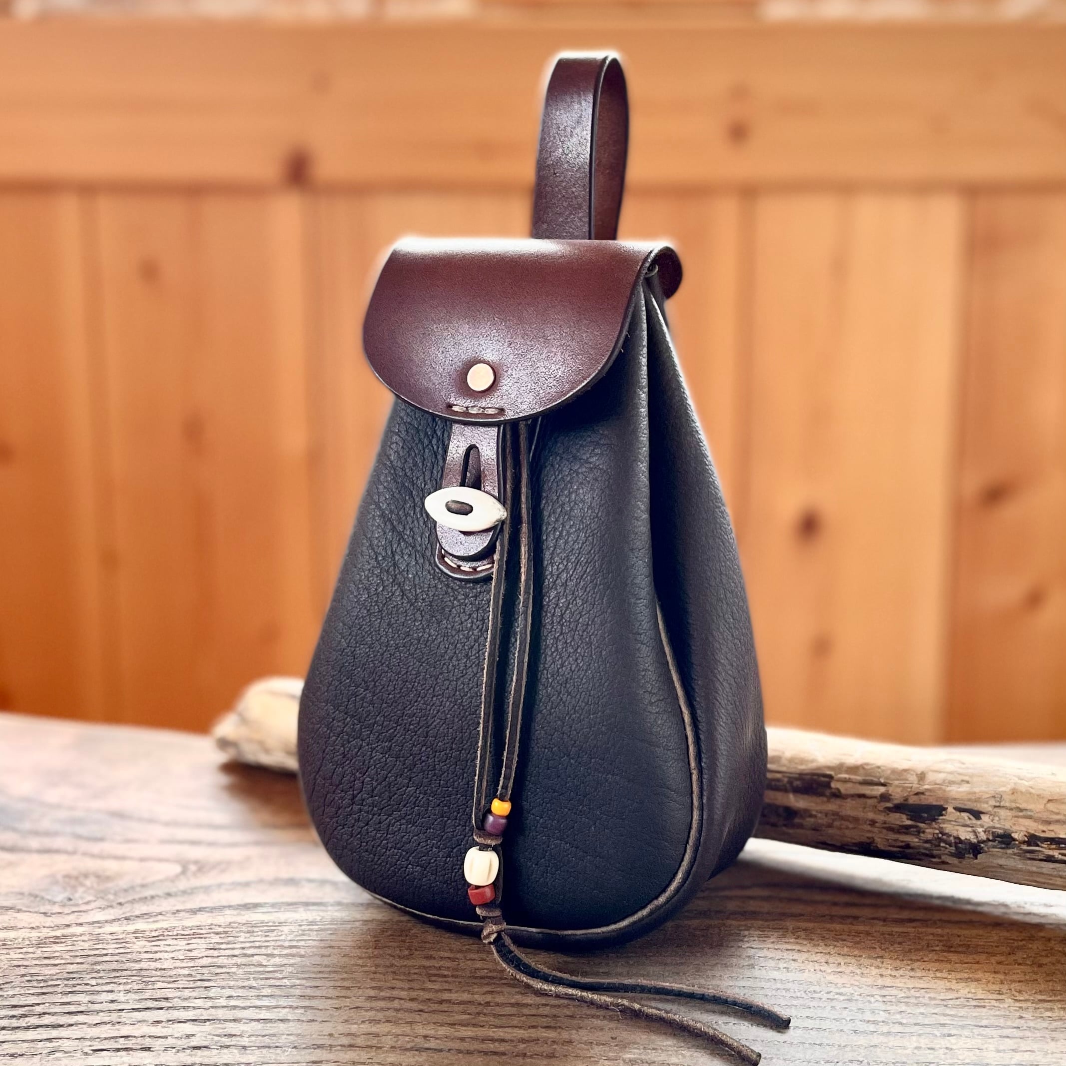 鹿革ベルトポーチ 刻印サービス付［ダークブラウン］Deerskin Belt