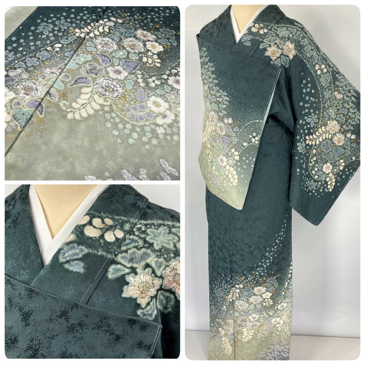 吉乃一廉 辻が花 絞り 銀通し 未使用 訪問着 正絹 緑 黄緑 紺 1151