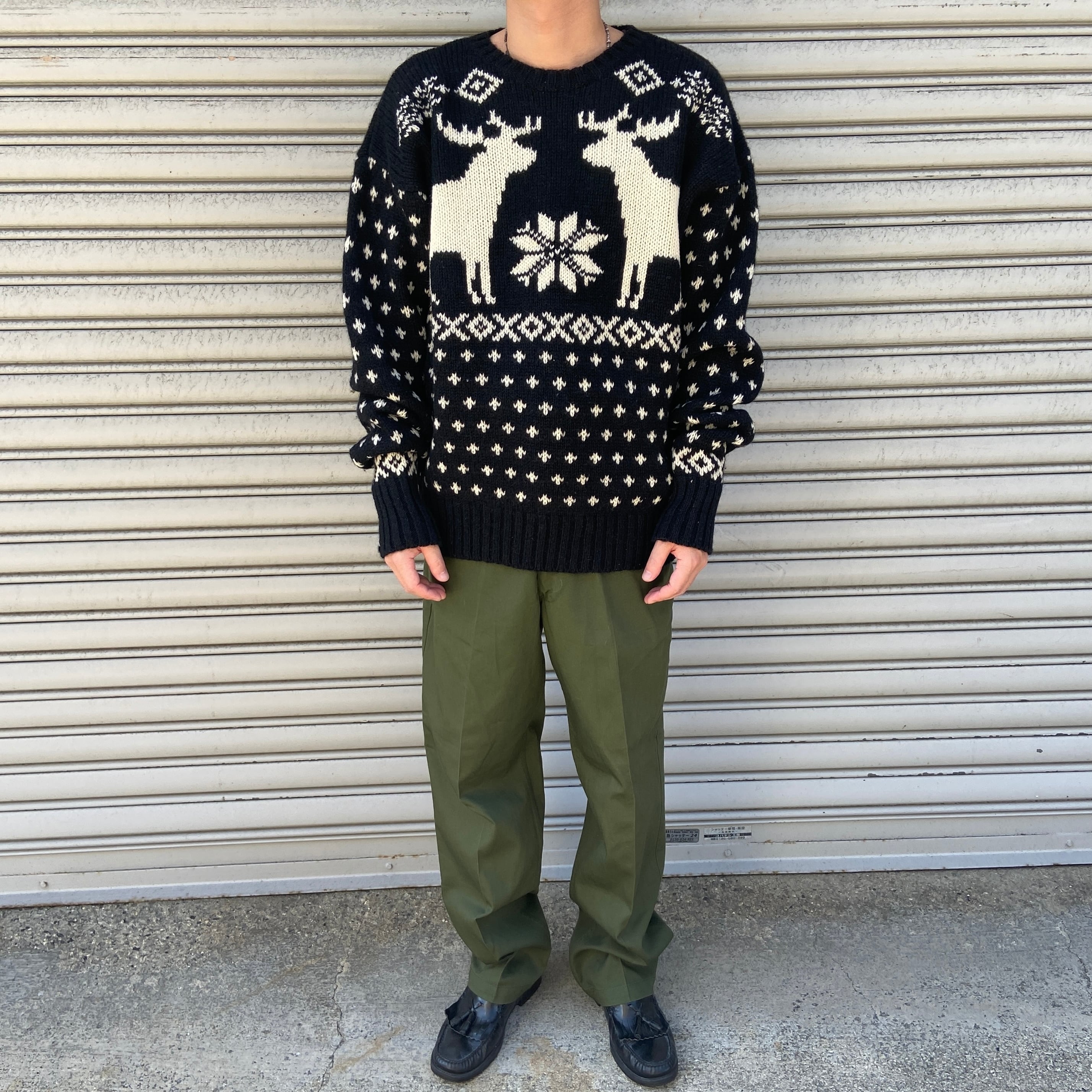 90s GAP OLD GAP ノルディック柄ウールセーター 雪柄 黒 XL | 古着屋 Uan