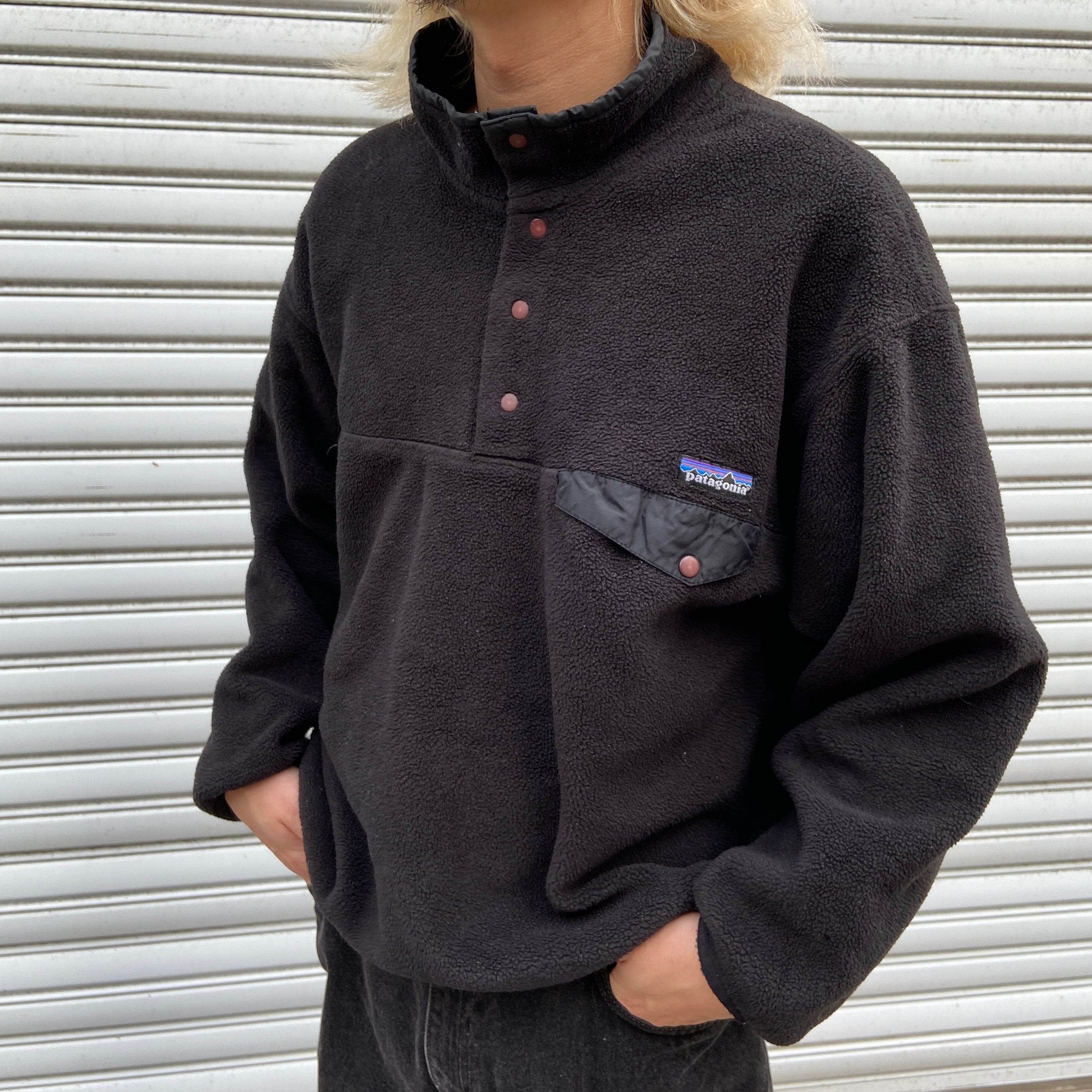 90s パタゴニア シンチラフリーススナップT 黒 オールブラック | 古着