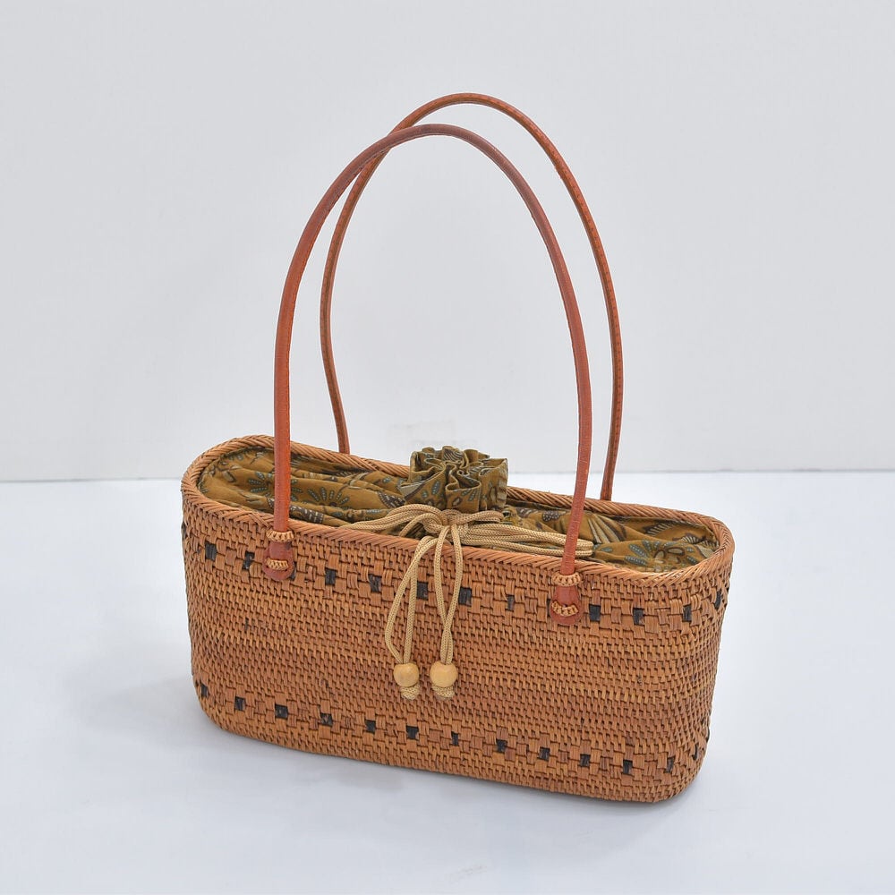 アジアン雑貨 アタバッグ バリ島 カゴバッグ 巾着付き 籠 ハンドバッグ