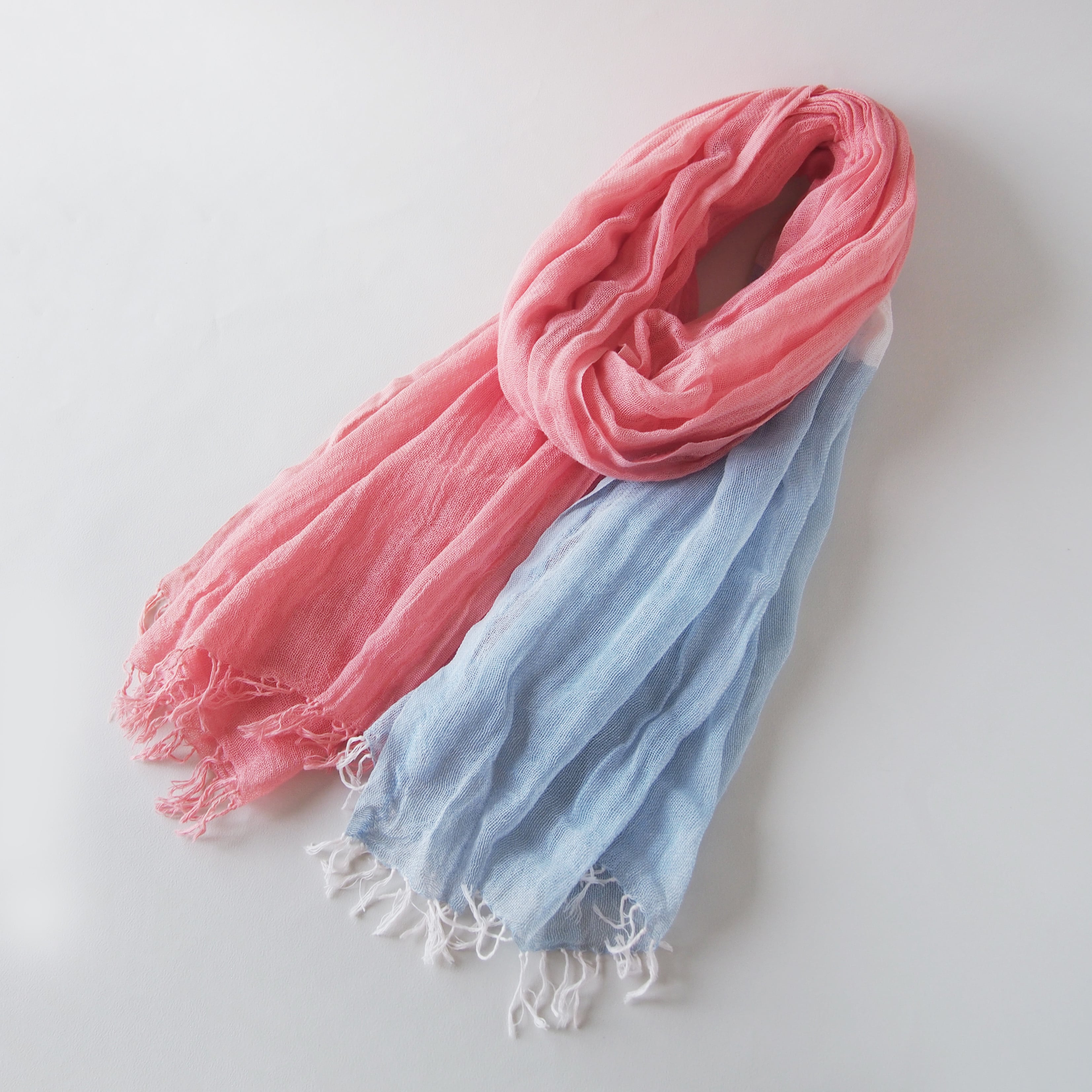 サックスブルー×インド茜染め」草木染めのかや織りストール | 染めもの