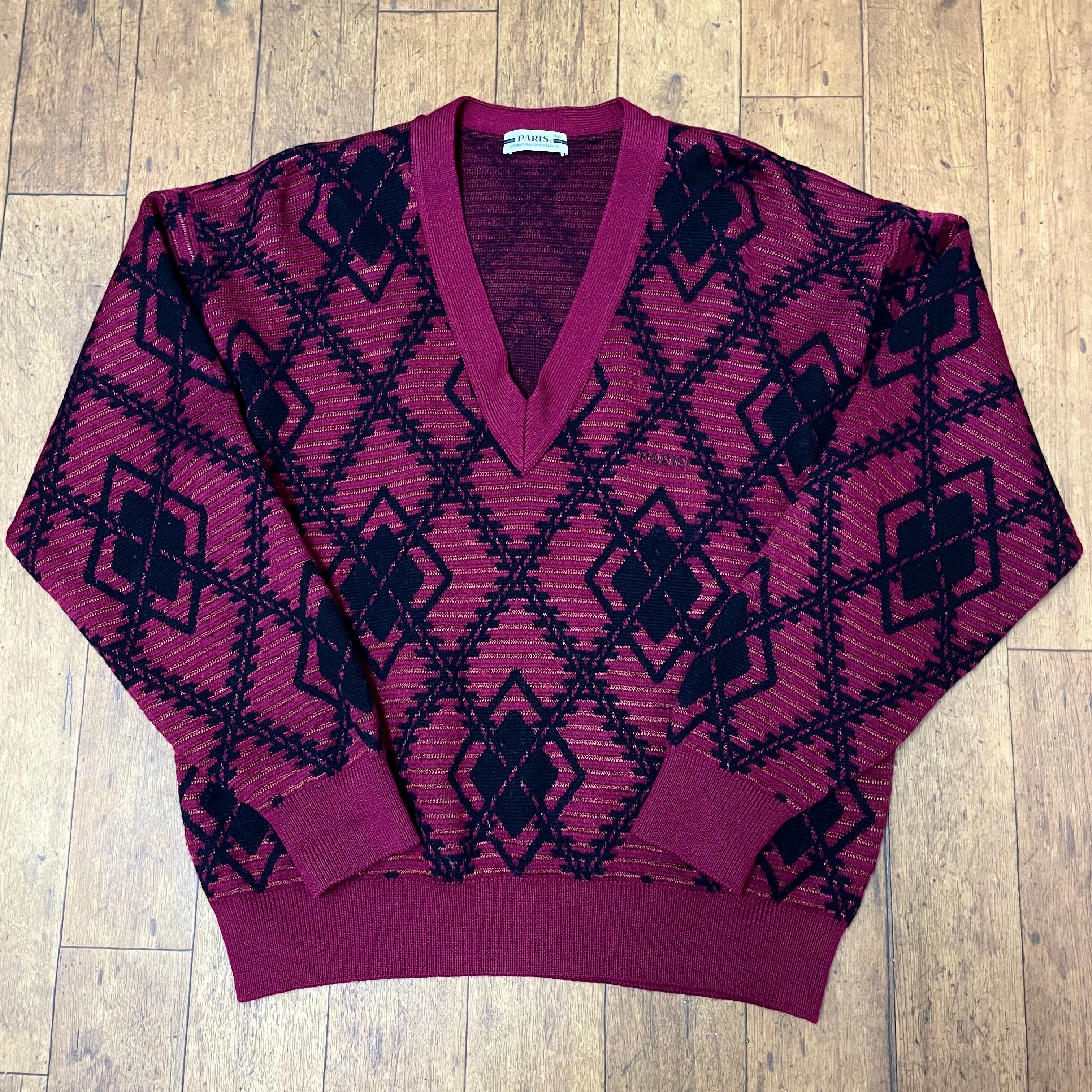 ダイヤ柄 アーガイル柄 総柄 Vネック ニット セーター レトロ 163