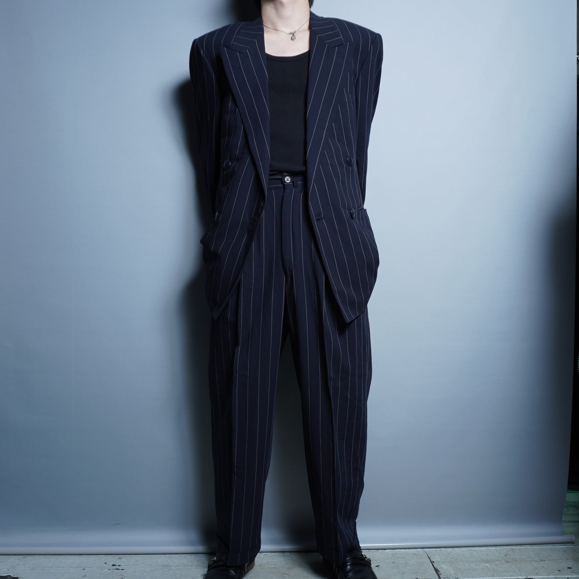 VERSACE】ヴェルサーチ wool × polystripe double set suit ウール
